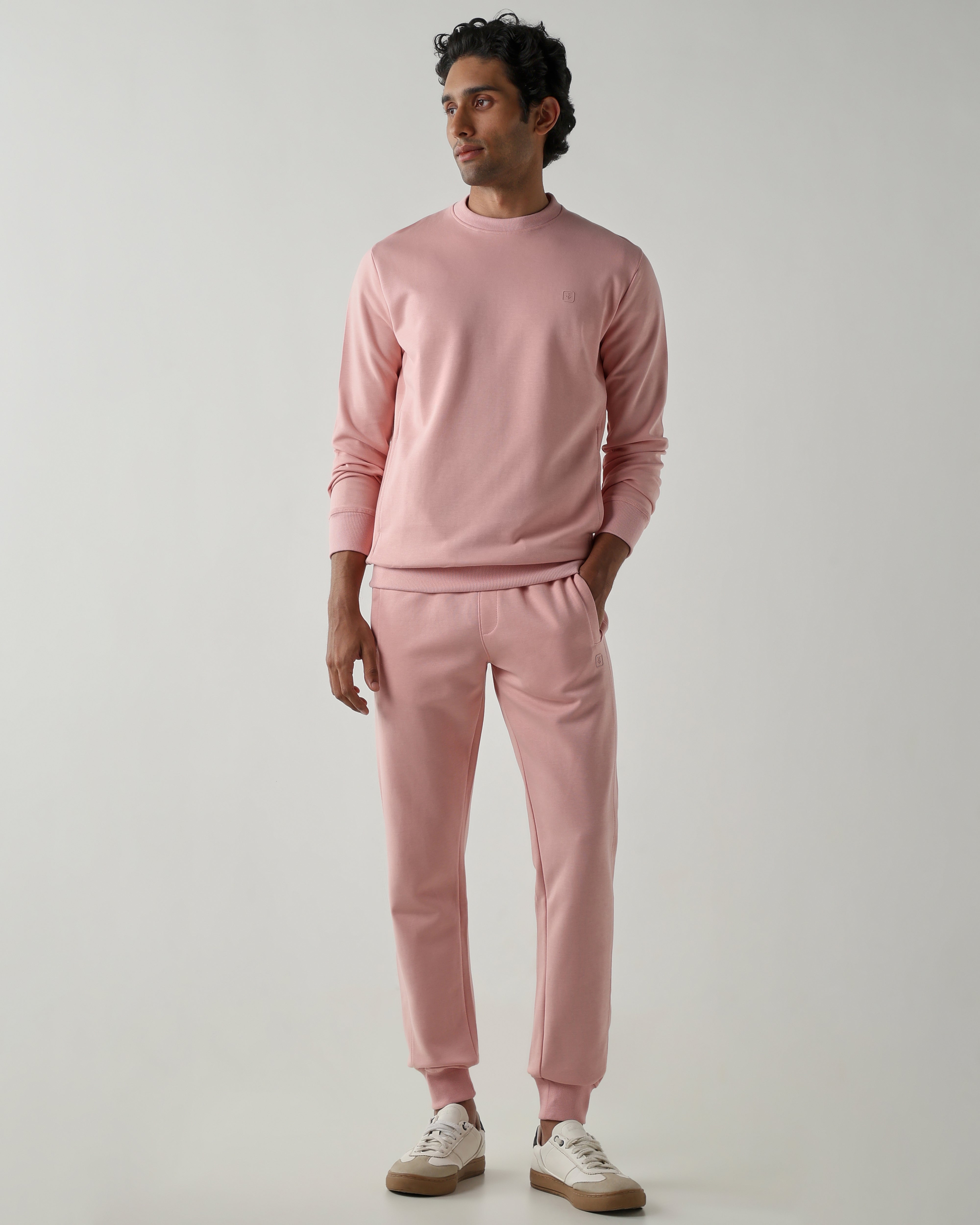 Rib at Waist and bottom Flat Front  Joggers – Sliver Pink