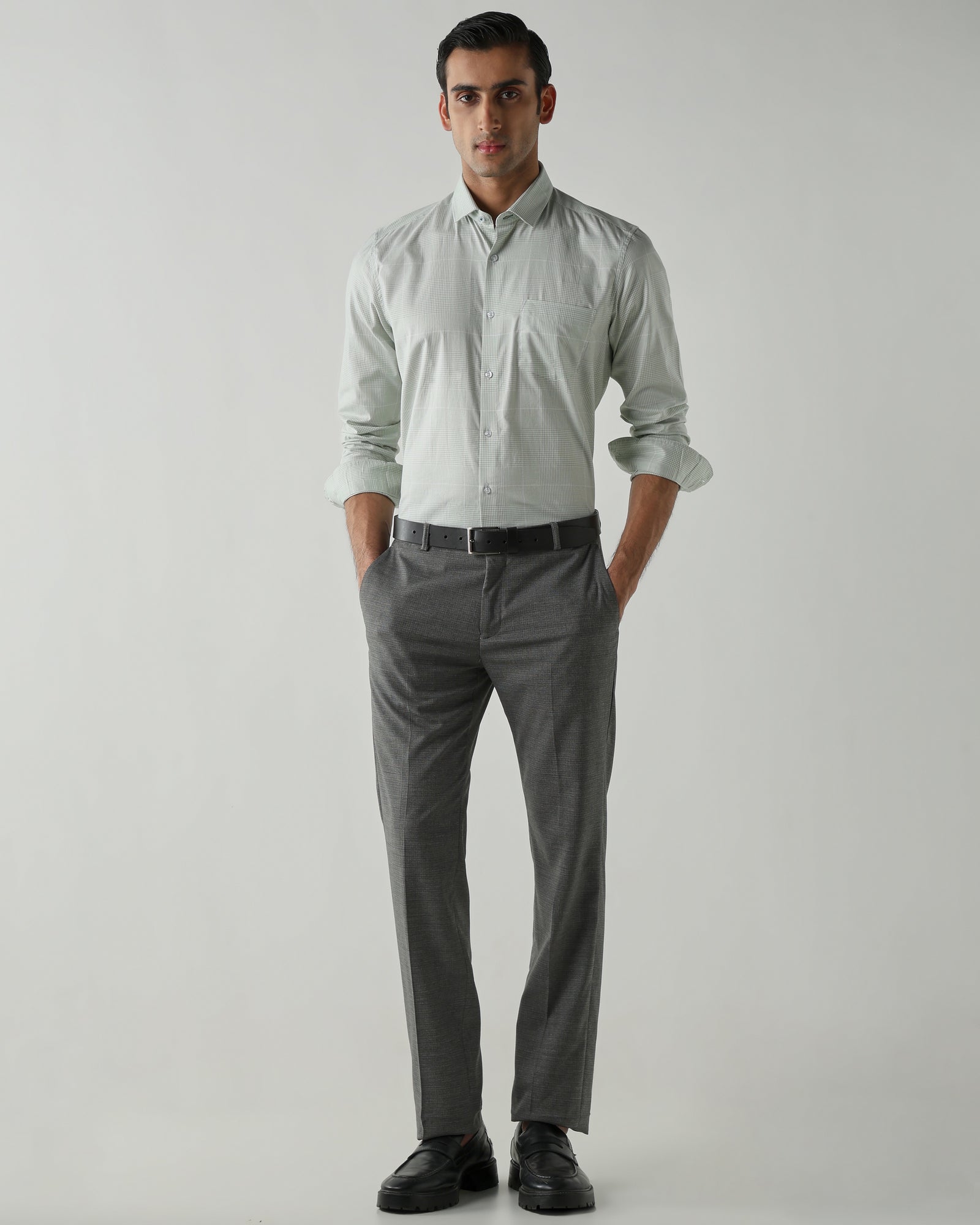 Green/White Pure Cotton Shirts for Men | Slim Fit Luxury Wear
