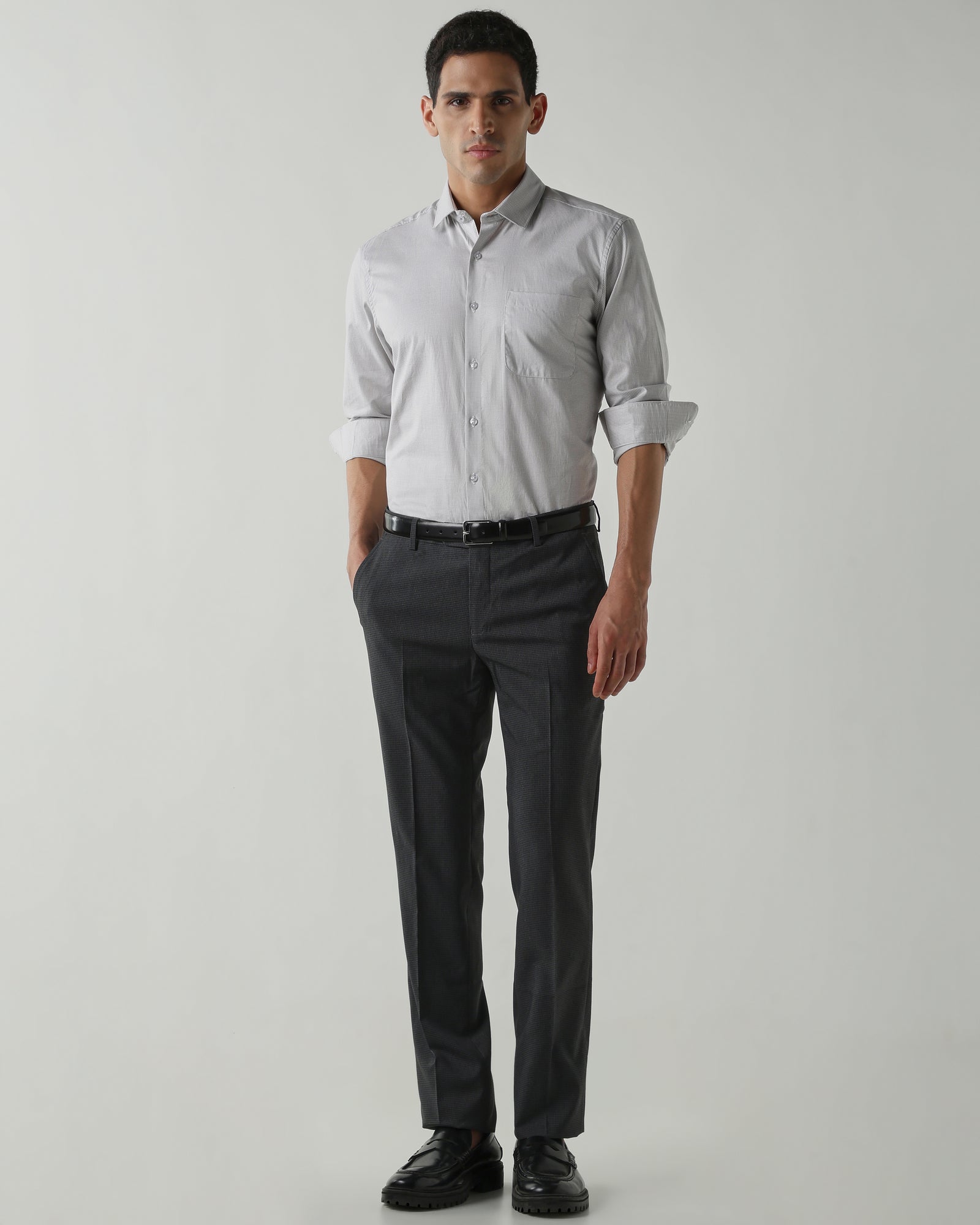 Lt Grey/White Pure Cotton Shirts for Men | Slim Fit Luxury Wear