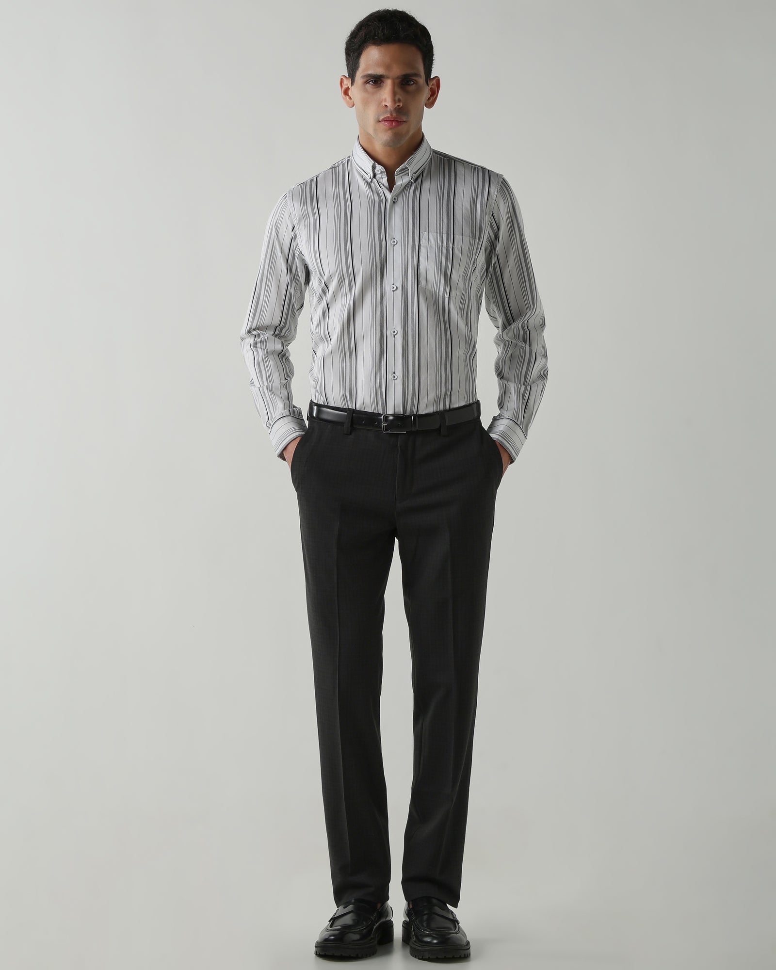 White/Black Pure Cotton Shirts for Men | Slim Fit Luxury Wear
