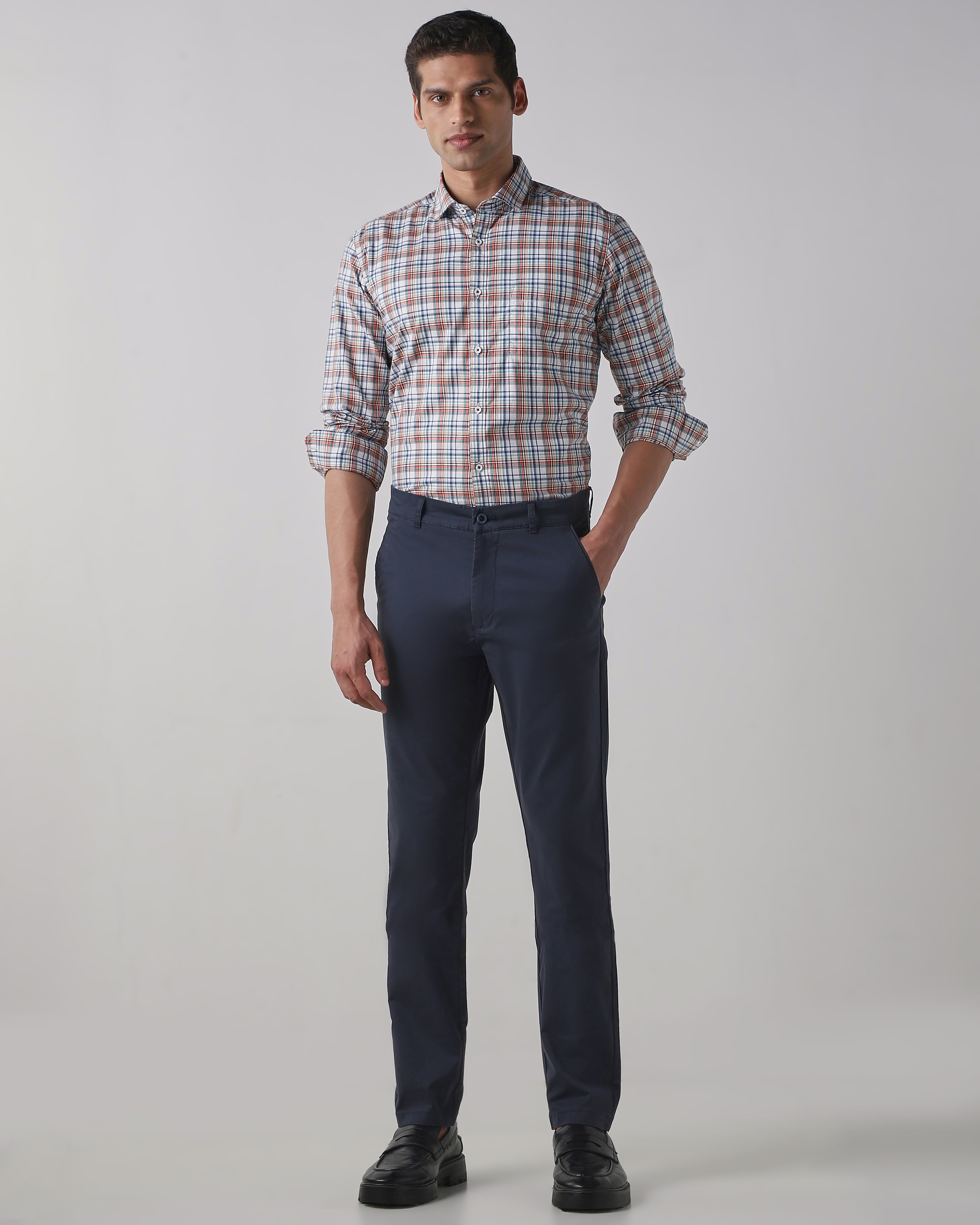 Men's Pure Cotton Checks Slim Fit Full Sleeve Casual Shirt - White