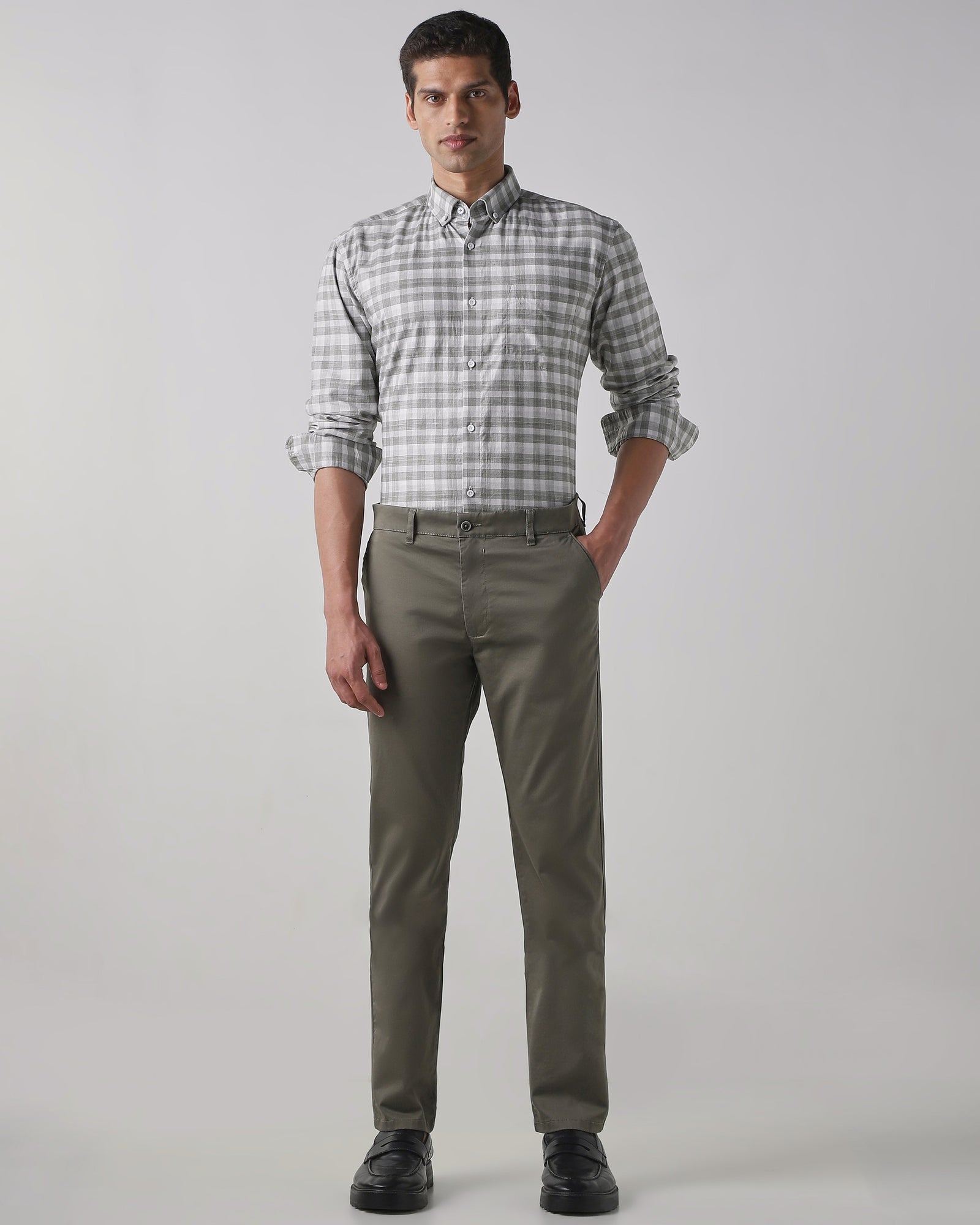 Grey 100% Cotton Regular Fit Shirt