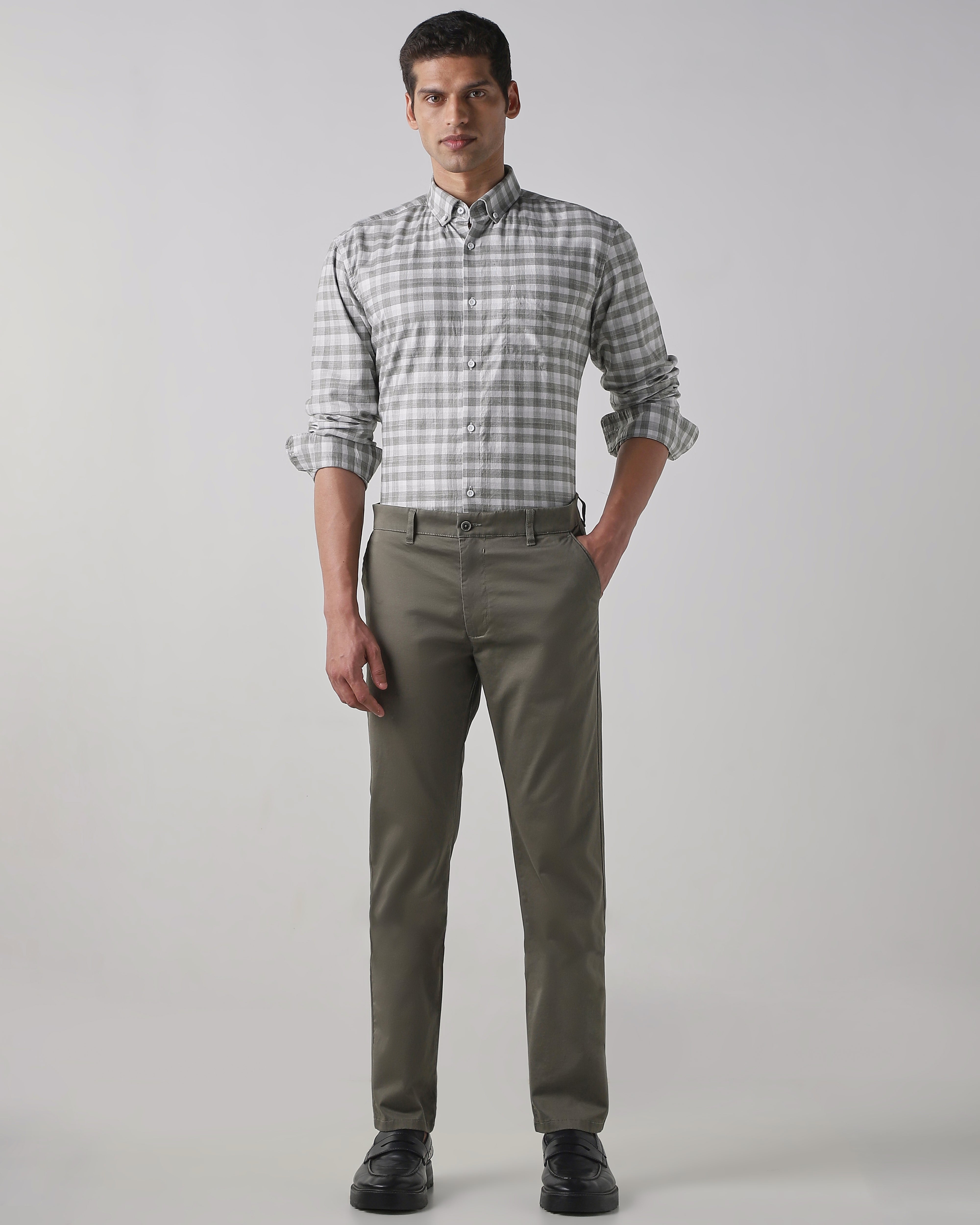 Grey 100% Cotton Regular Fit Shirt