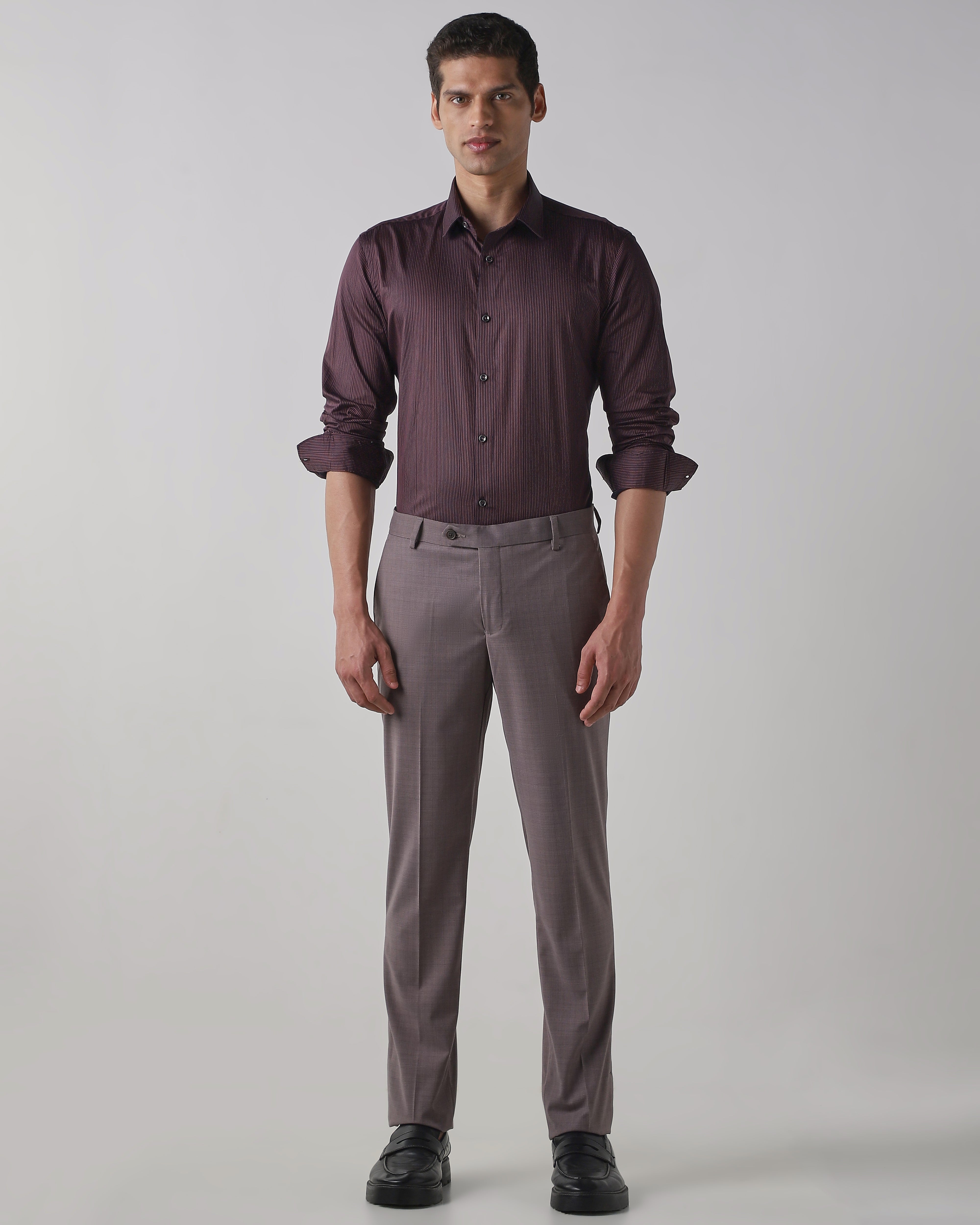 Burgundy 100% Cotton Regular Fit Shirt