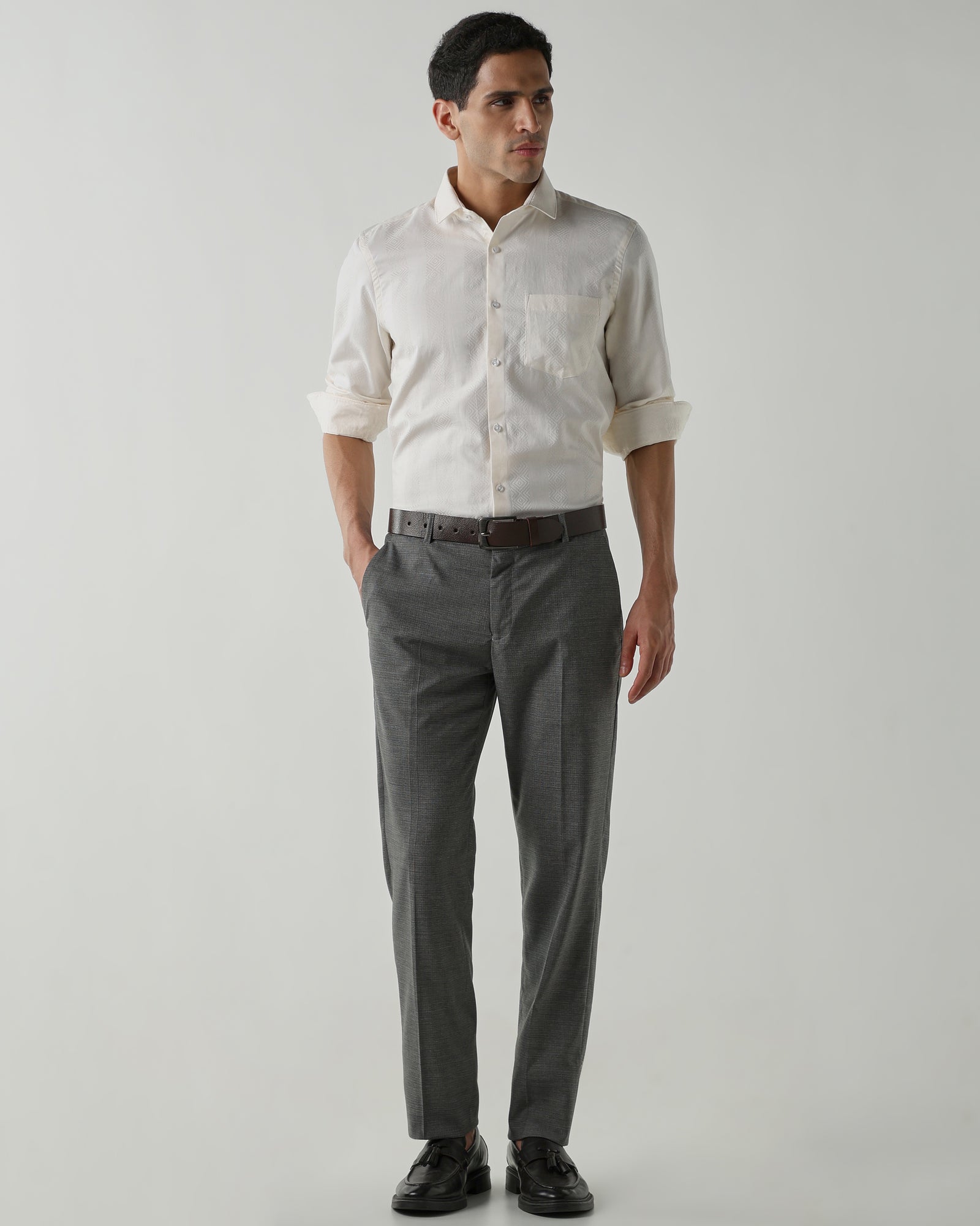 White 100% Cotton Dobby Shirts For Men | Slim Fit Fashion Formal Wear