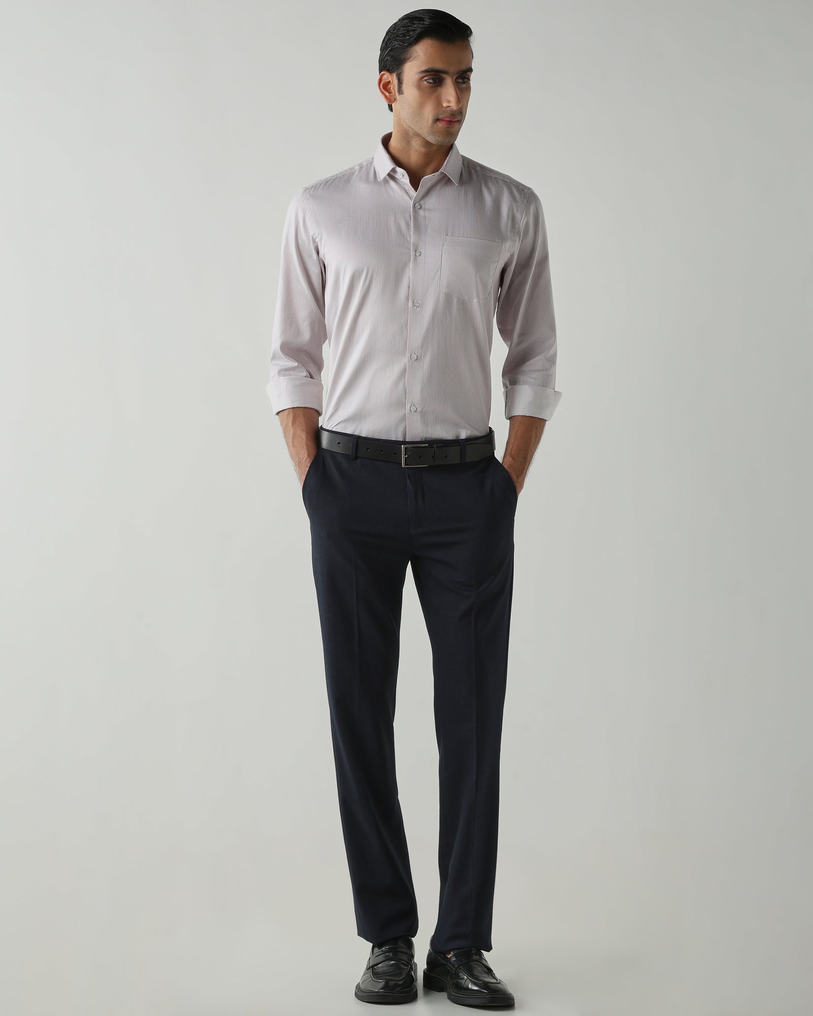 Grey/Pink Stripe Shirt crafted in 100% cotton Fabric|