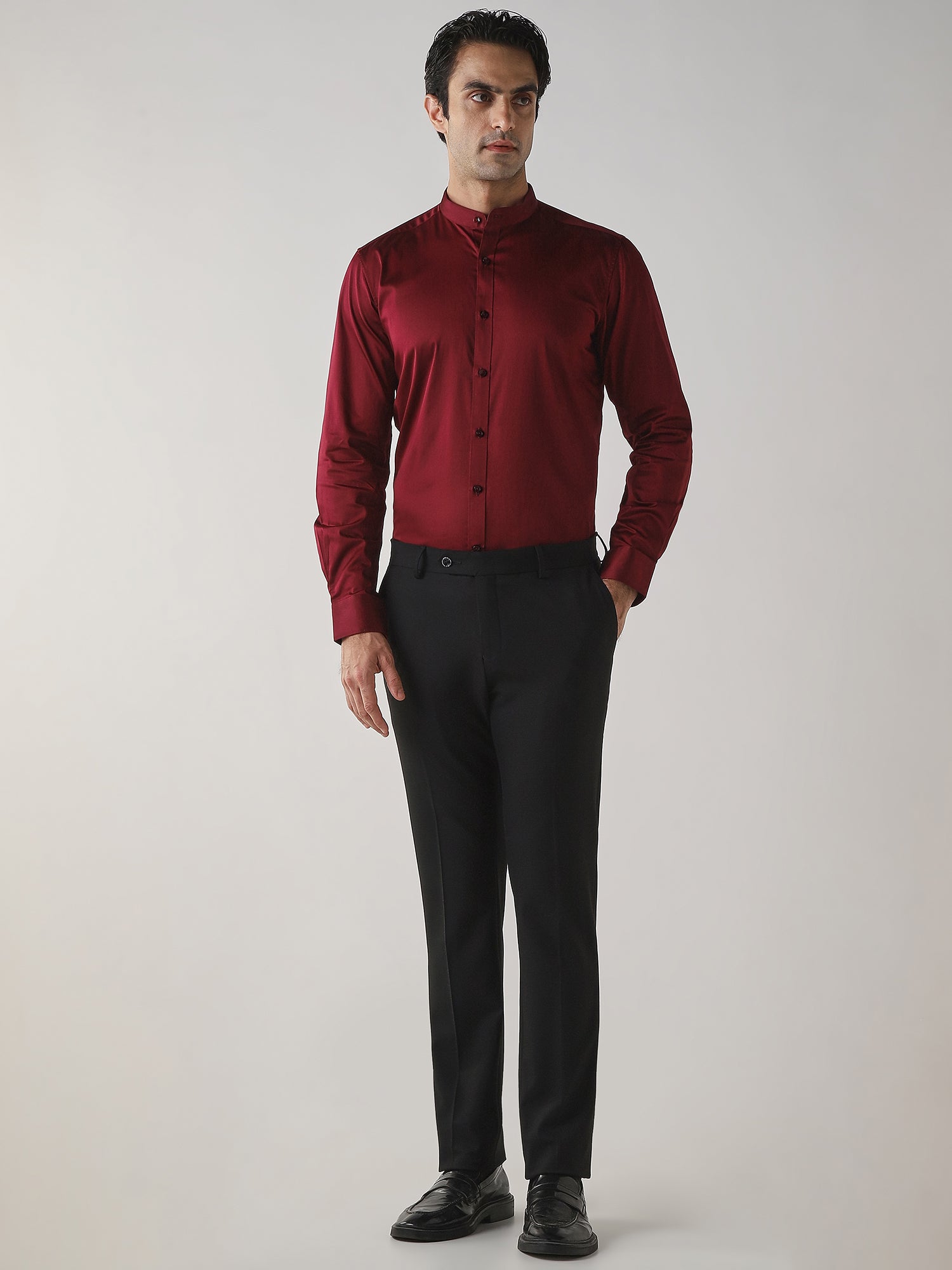 Black Cotton Blend Flat Front Slim Fit Formal Trouser