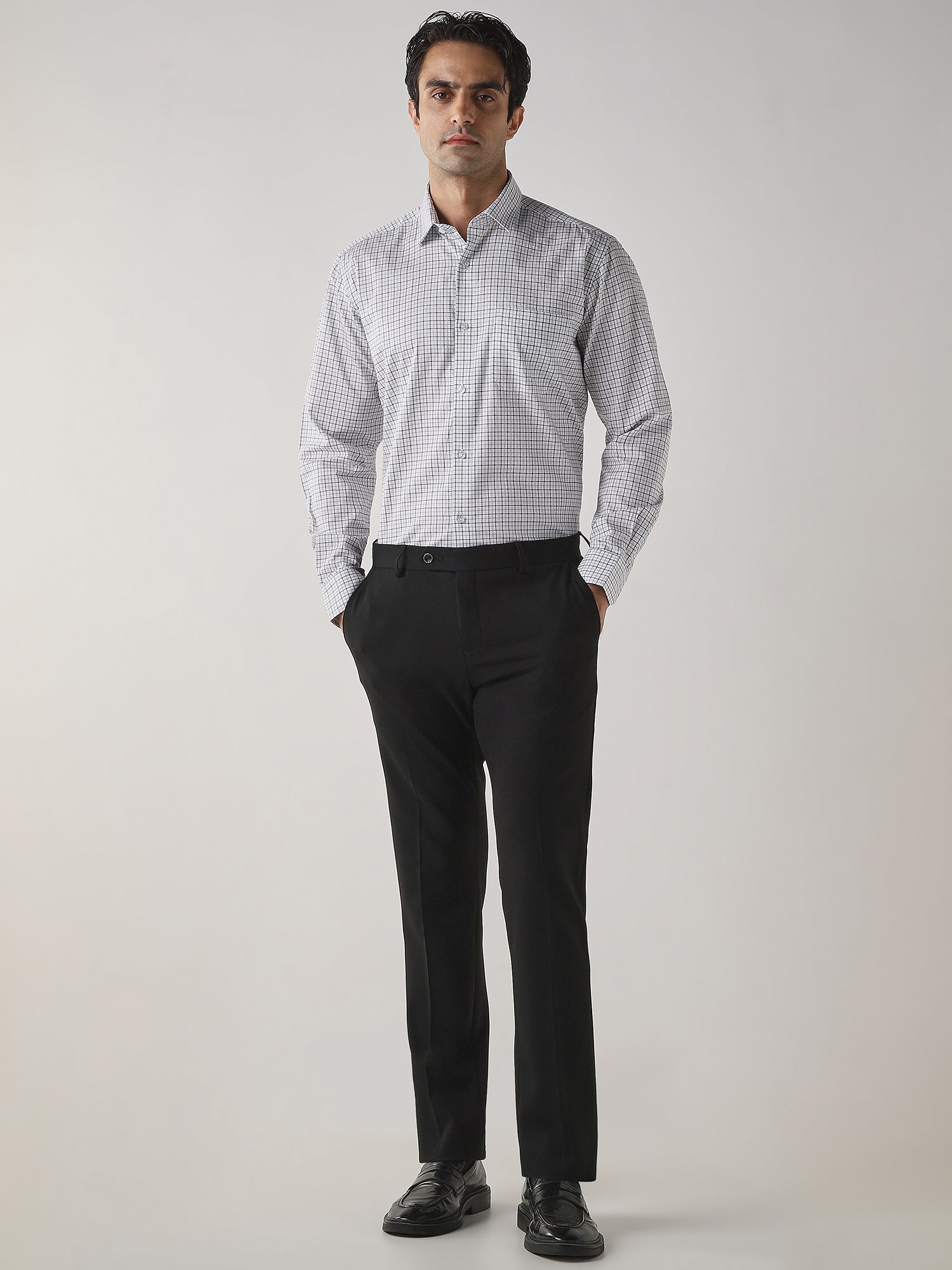 Navy Cotton Blend Flat Front Slim Fit Formal Trouser