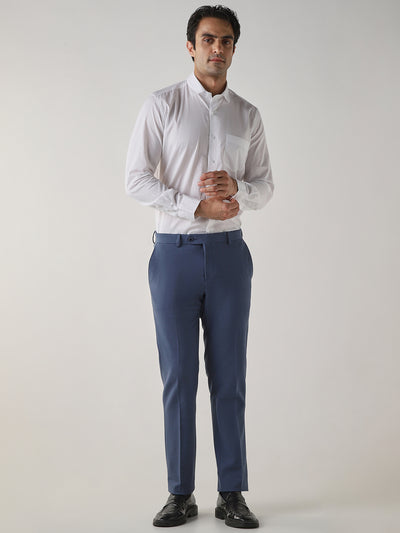 Royal Blue Cotton Blend Flat Front Slim Fit Formal Trouser