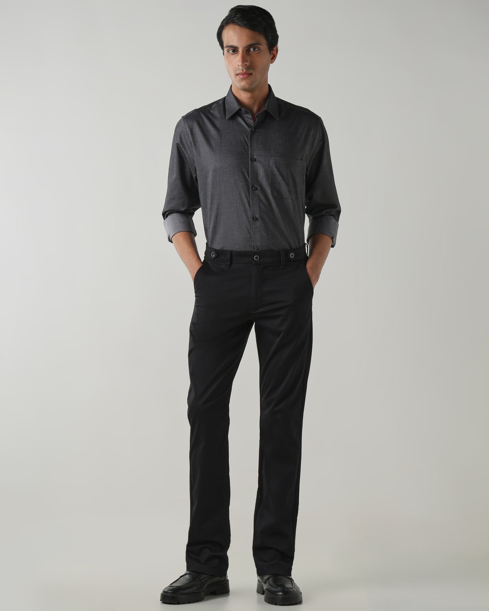 Men Regular Fit Shirt Dark Grey