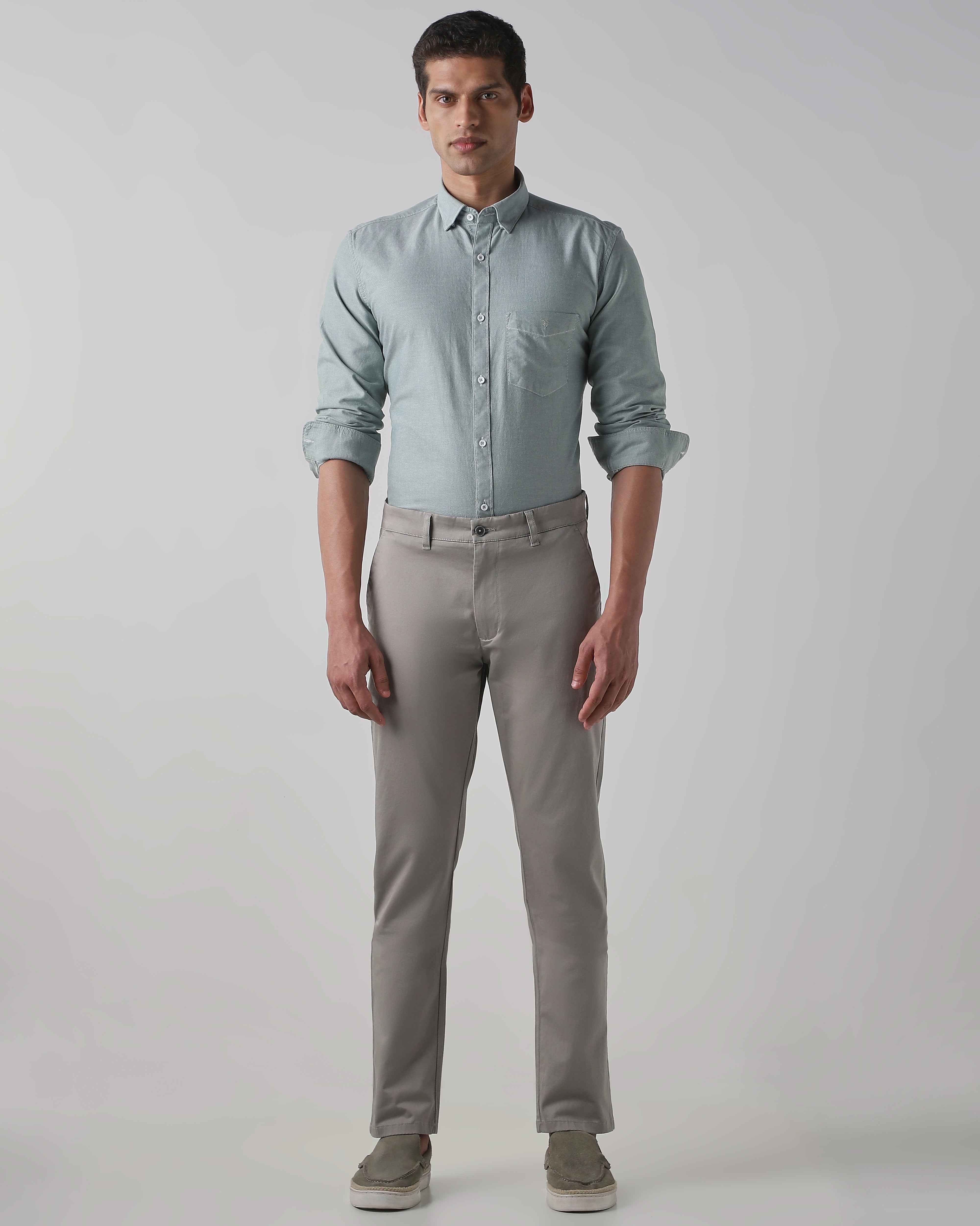 Grey Cotton Stretch Regular Fit Trouser