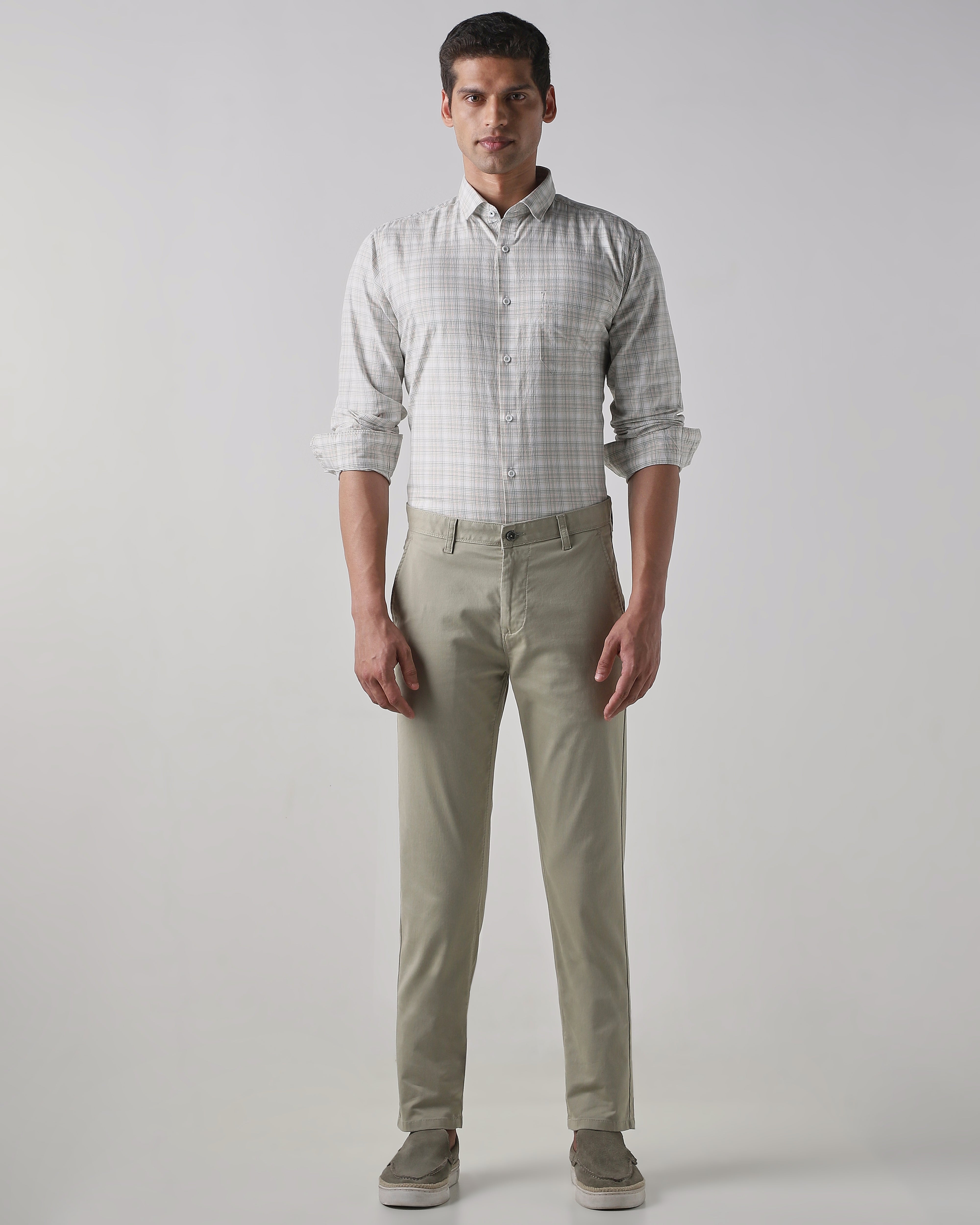 Mint Cotton Stretch Regular Fit Trouser