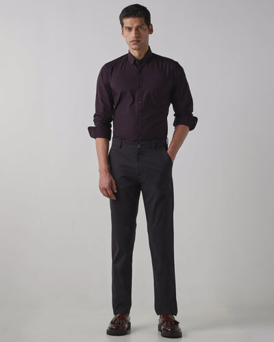 Black Cotton Stretch Regular Fit Trouser