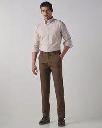Brown Cotton Stretch Regular Fit Trouser