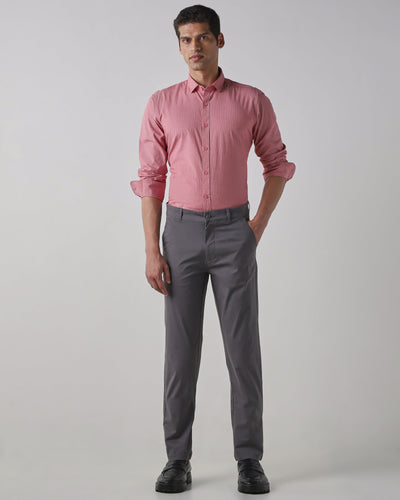 Grey Cotton Stretch Regular Fit Trouser
