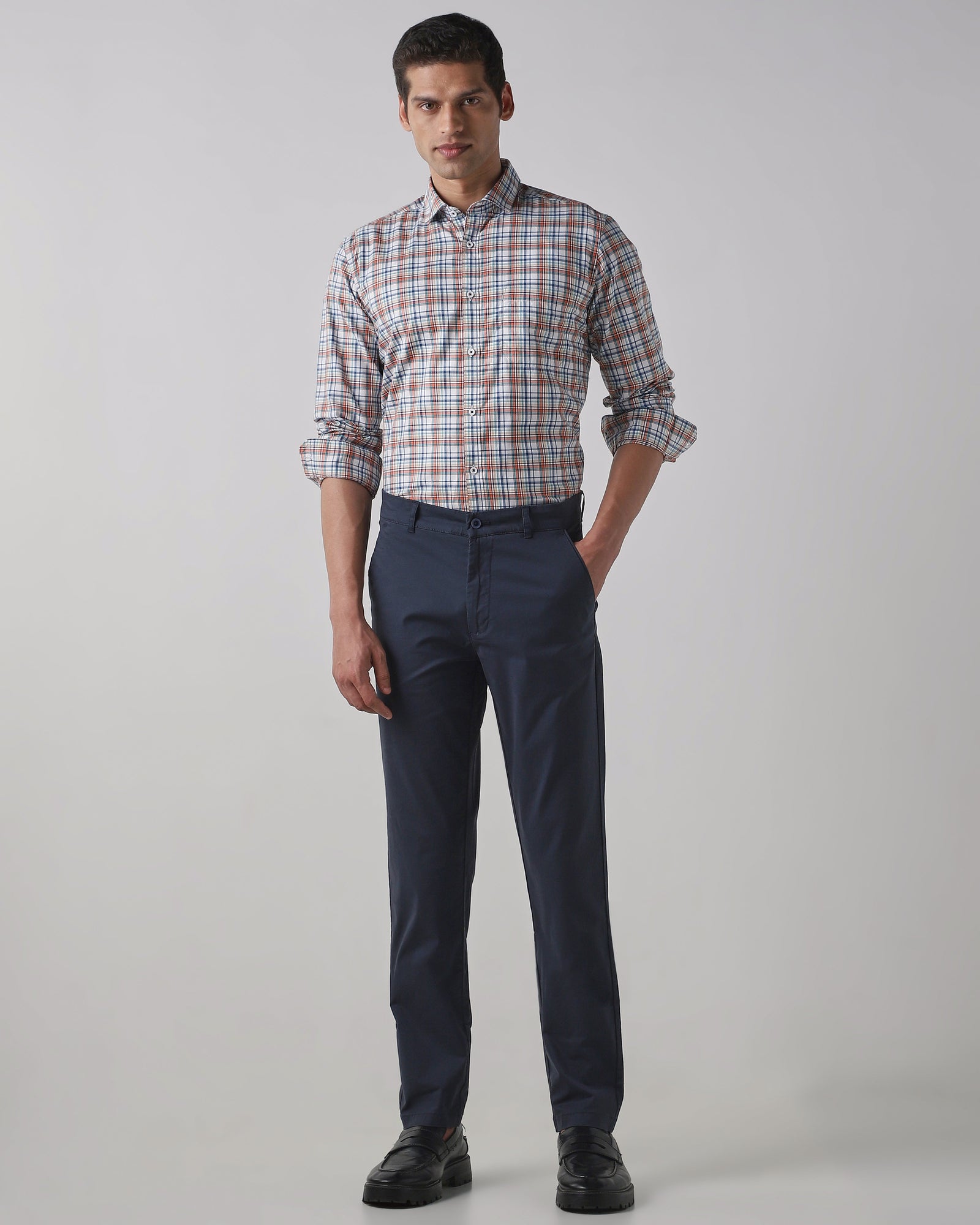 Navy Cotton Stretch Regular Fit Trouser