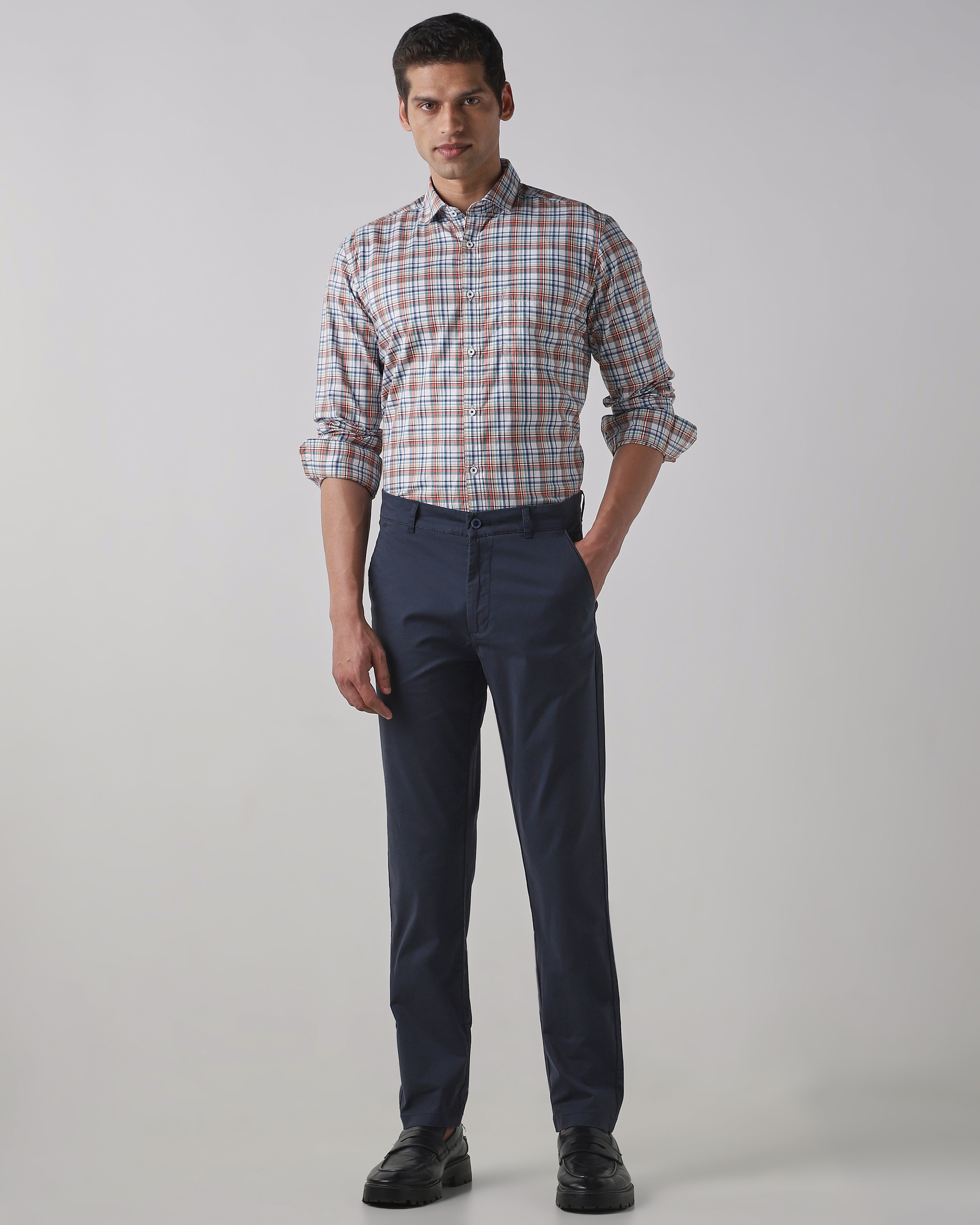 Navy Cotton Stretch Regular Fit Trouser