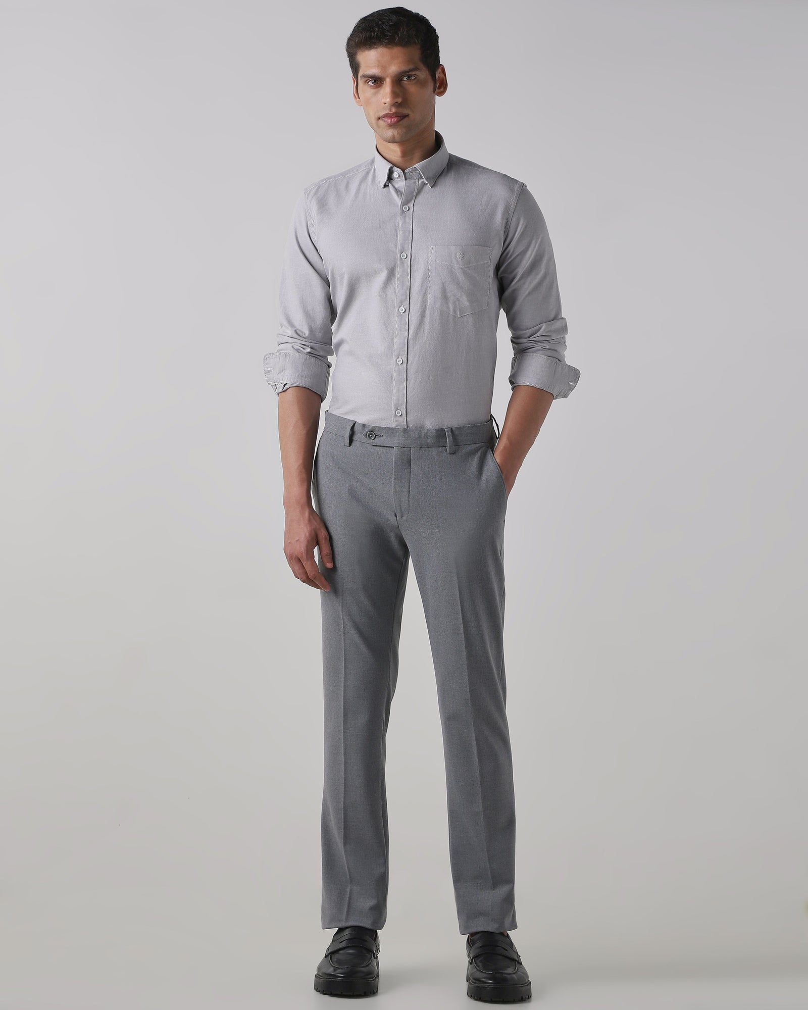Grey 100% Cotton Regular Fit Shirt