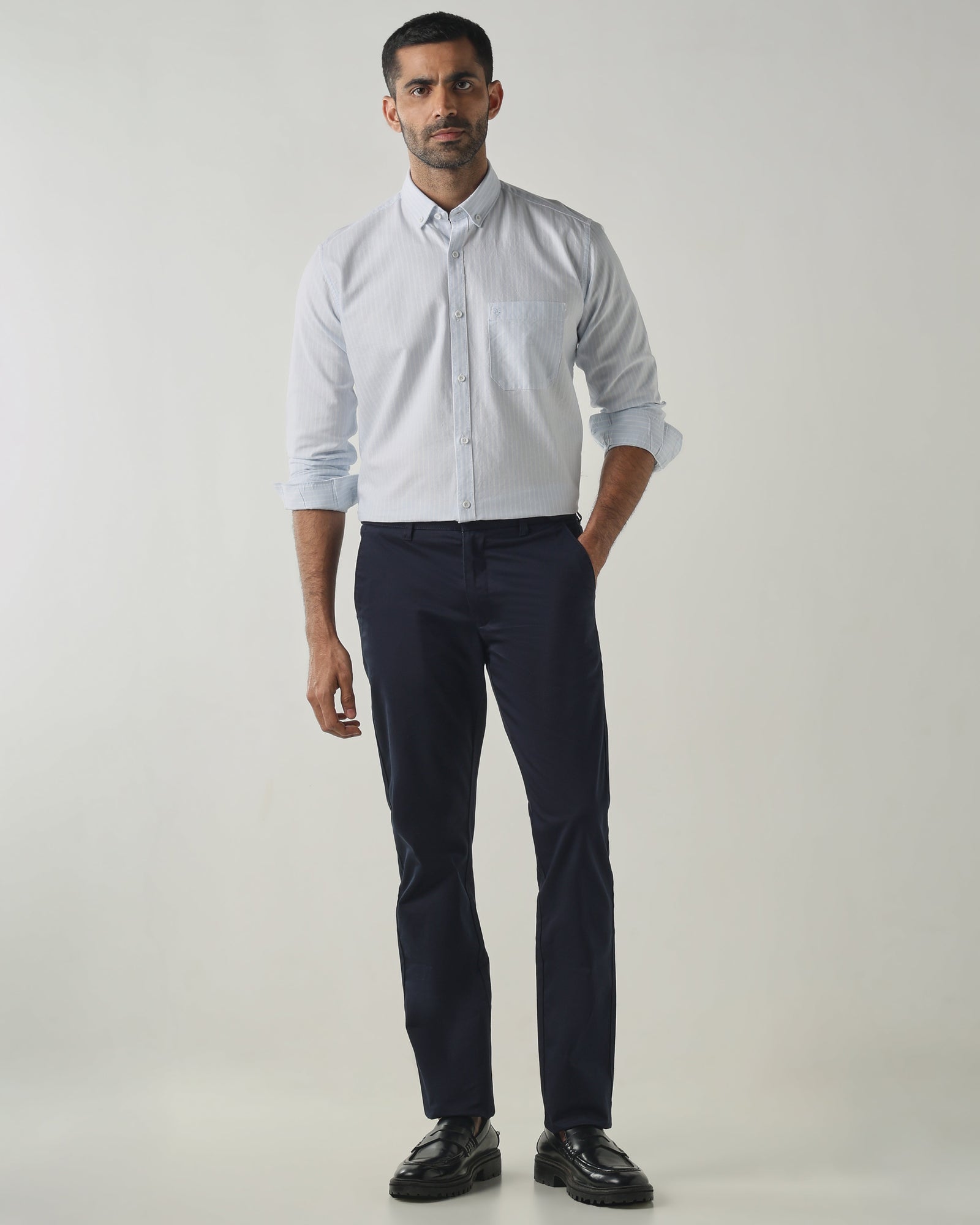 White/Sky Blue Slim fit Smart Casual Shirts