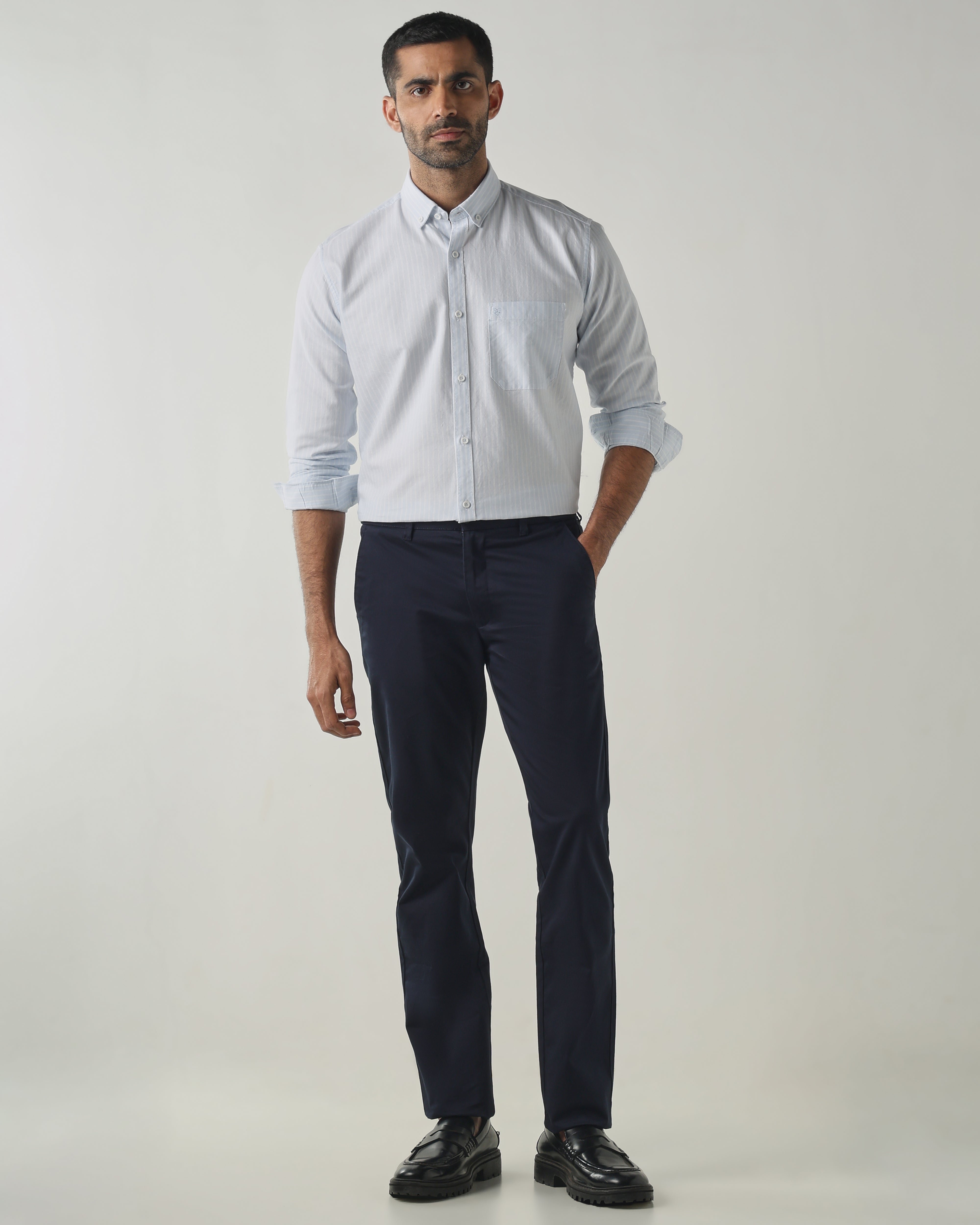 White/Sky Blue Slim fit Smart Casual Shirts