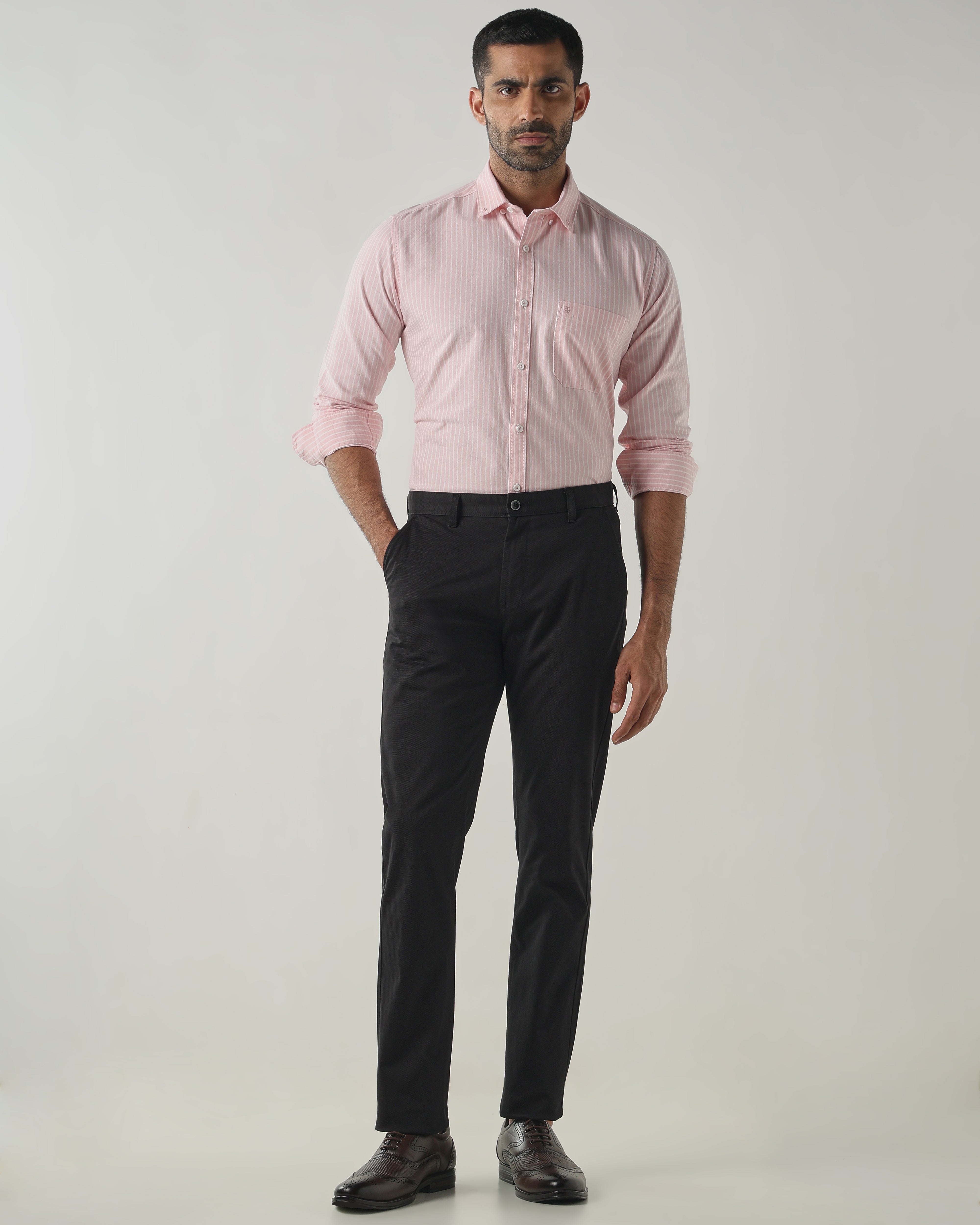 White/Pink Slim fit Smart Casual Shirts