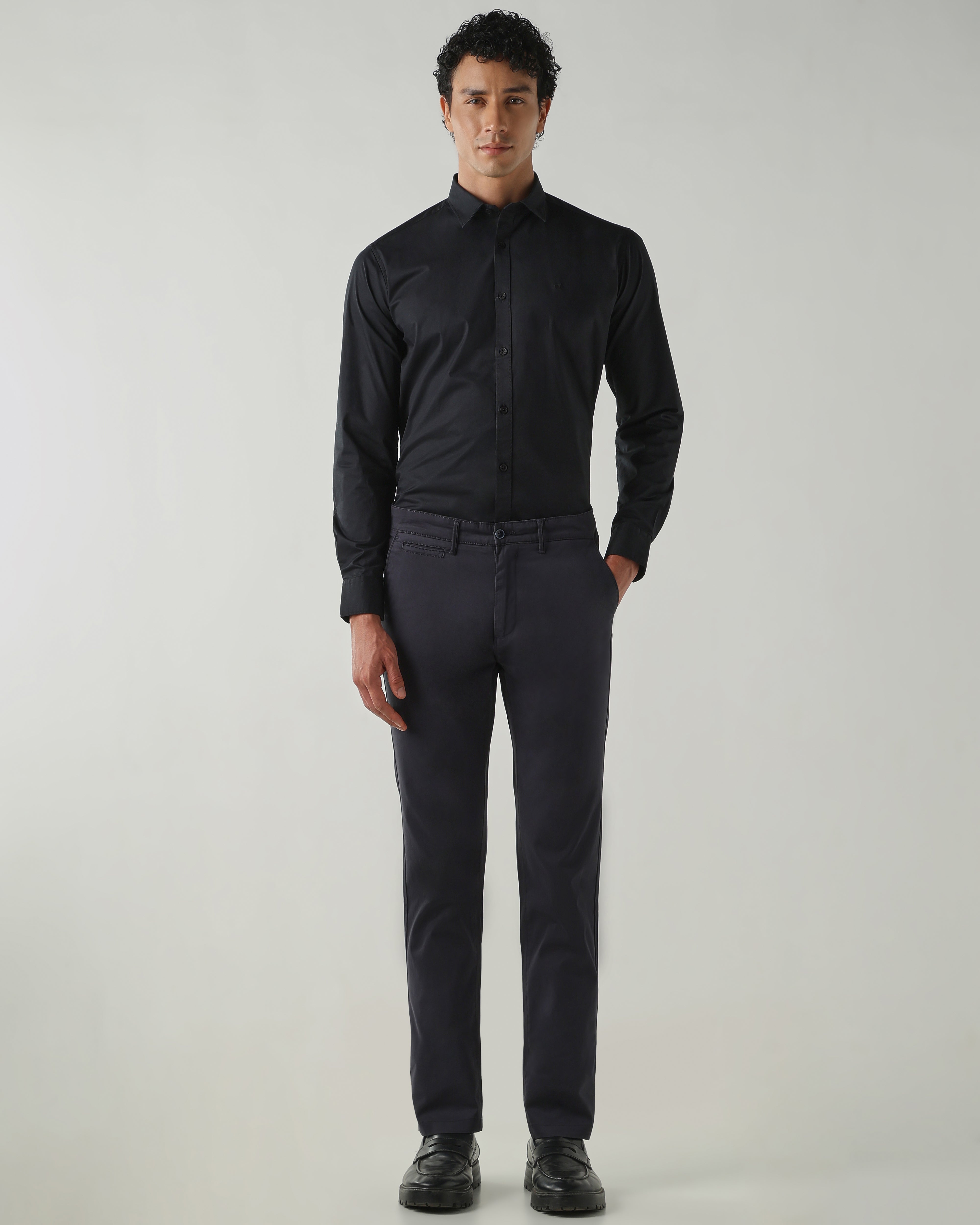 Men Slim Fit Shirts Black