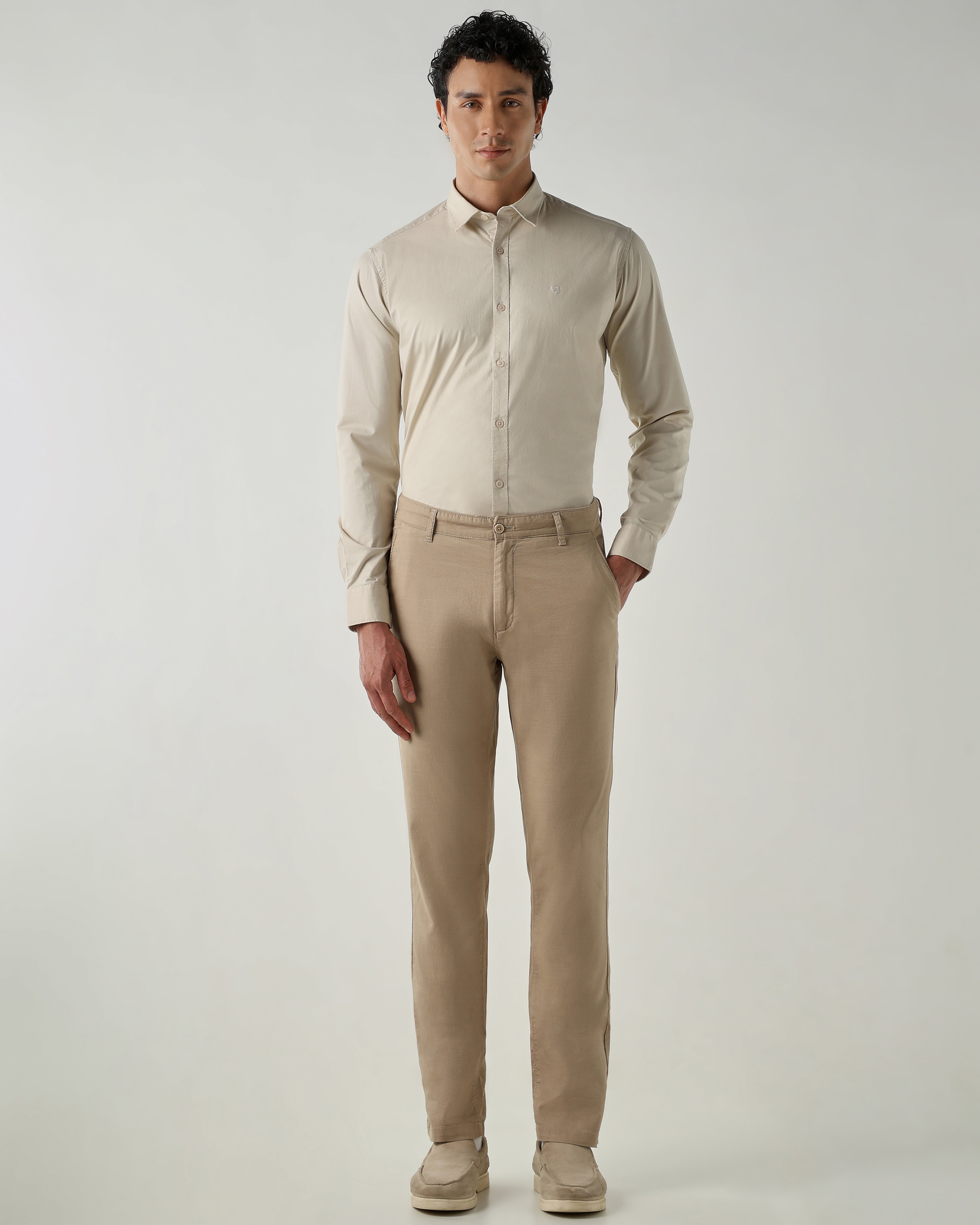Men Slim Fit Shirts Cream
