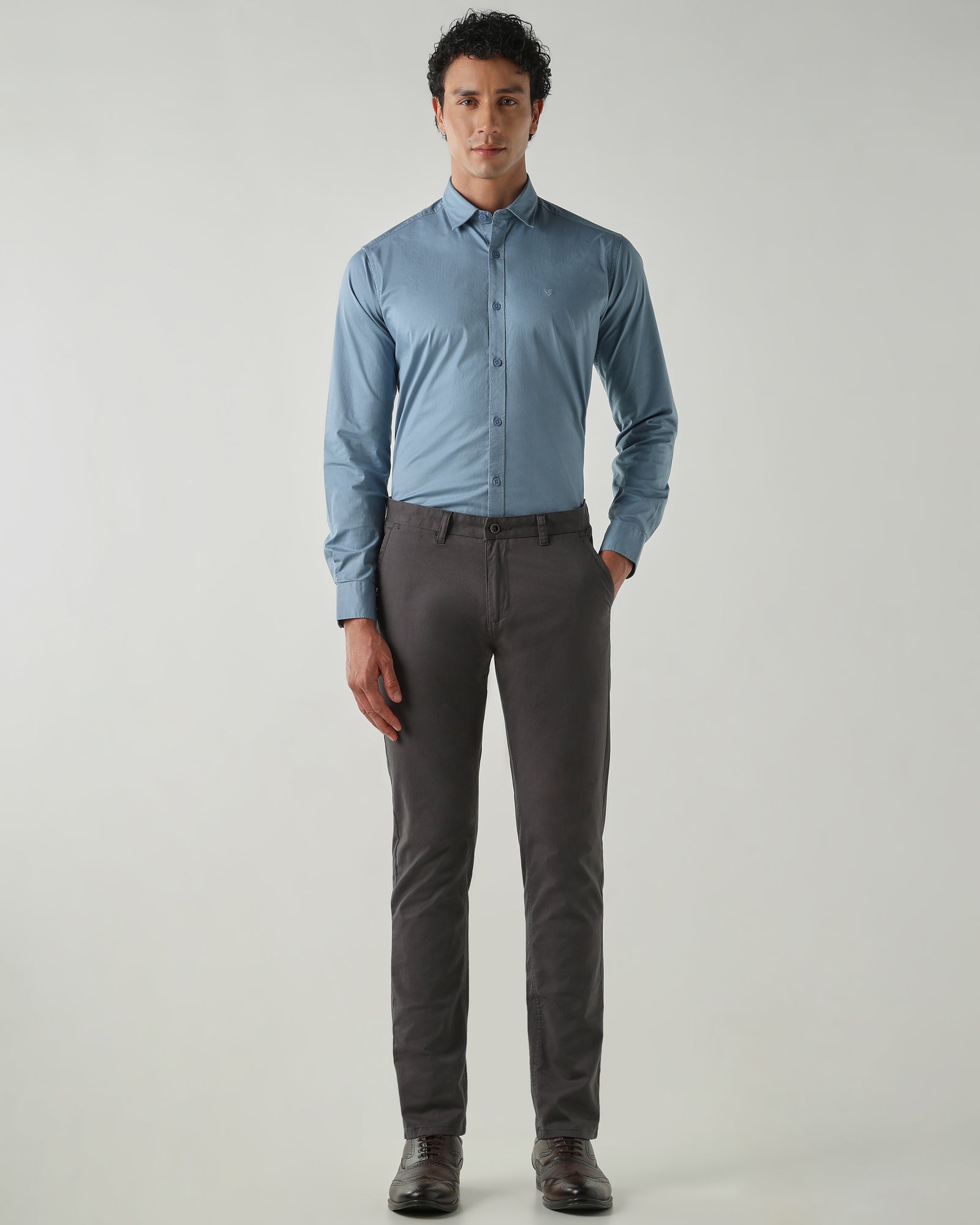 Men Slim Fit Shirts Mid Blue