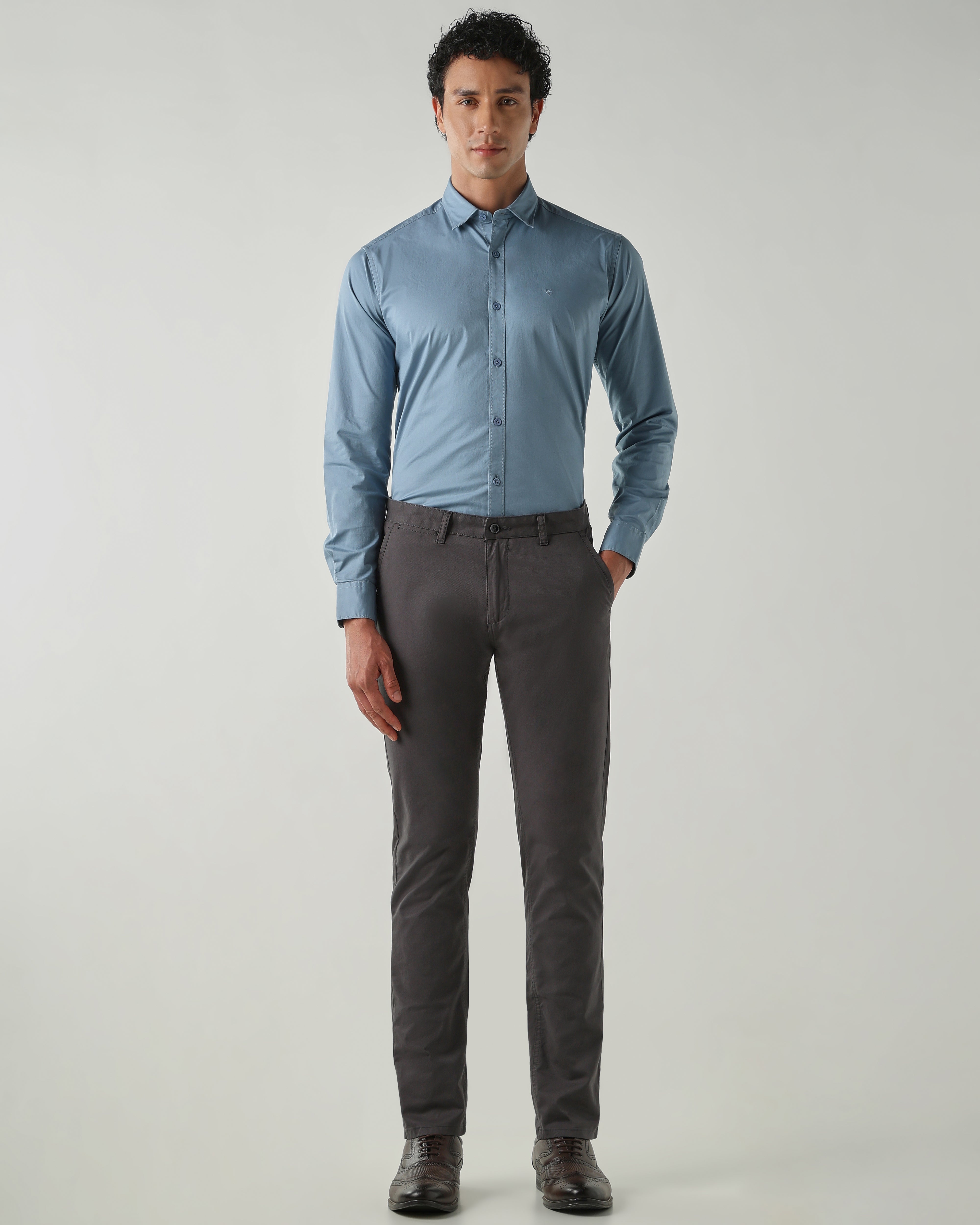 Men Slim Fit Shirts Mid Blue