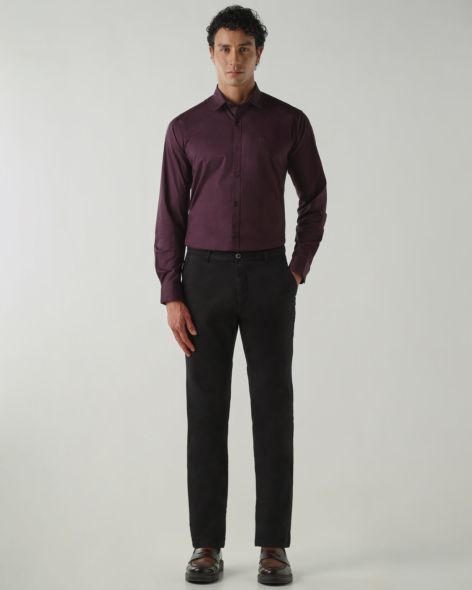 Men Slim Fit Shirts Wine