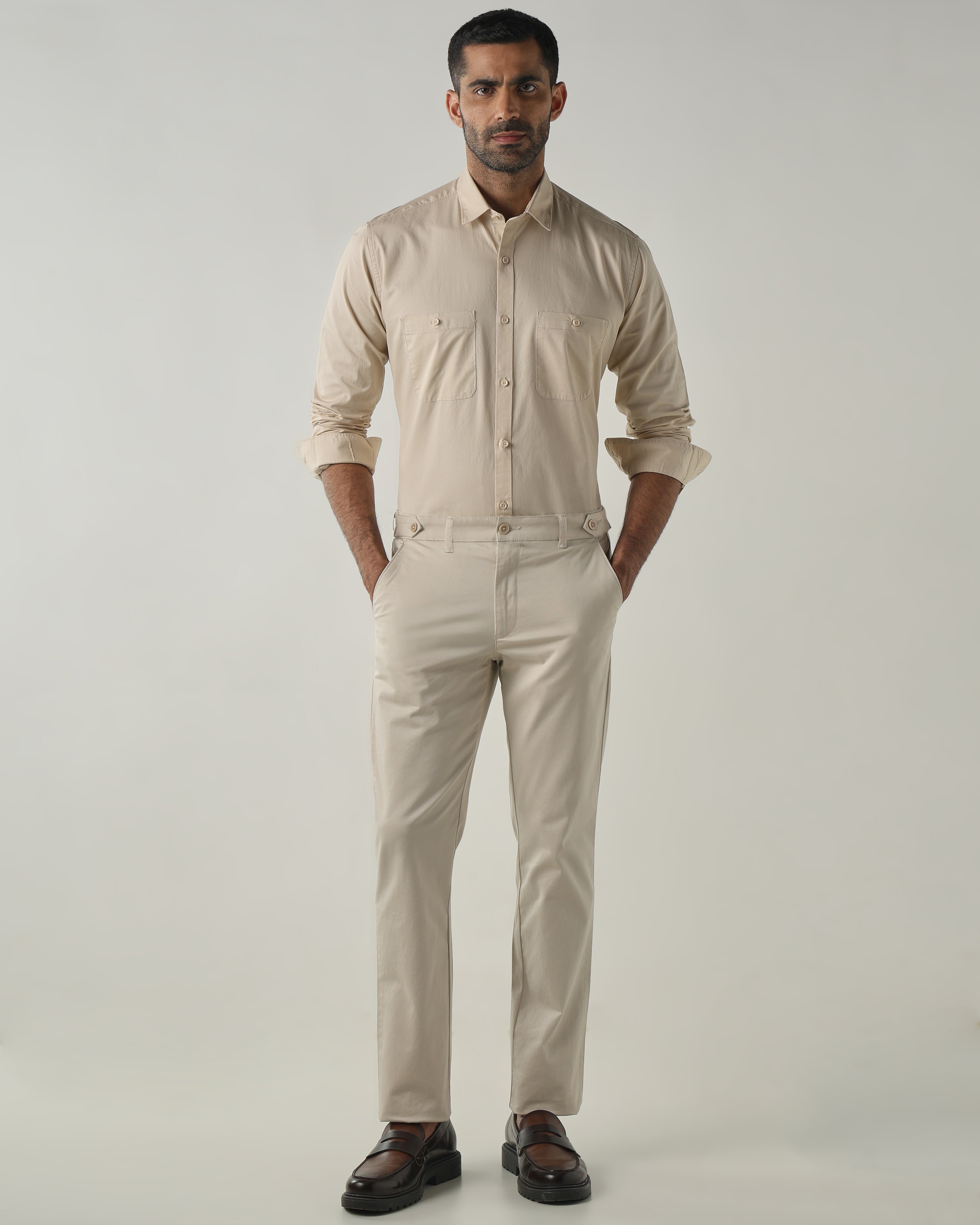 Cream Slim fit Smart Casual Shirts