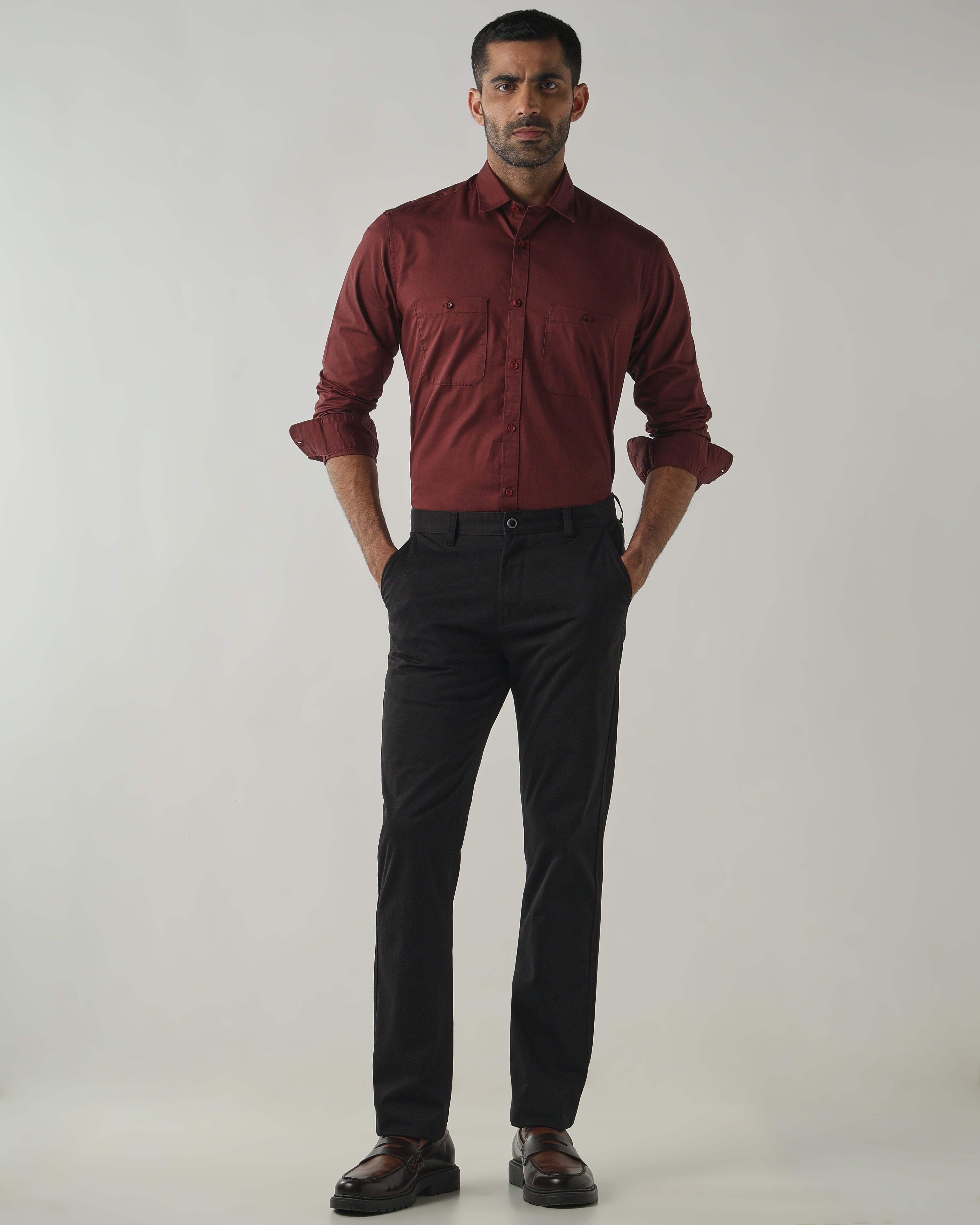 Rust Slim fit Smart Casual Shirts