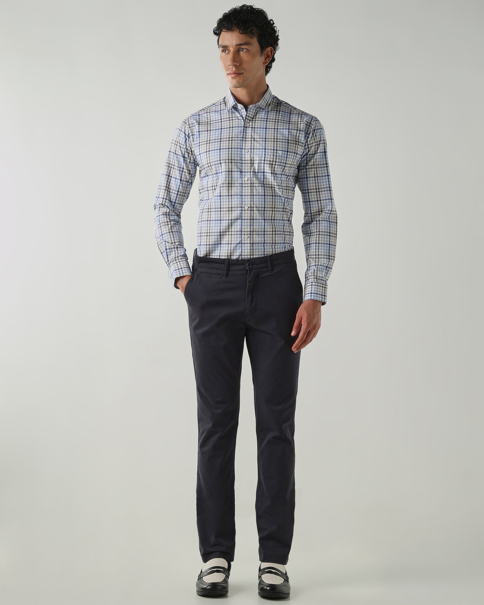 Men Slim Fit Shirts Grey/Blue/White