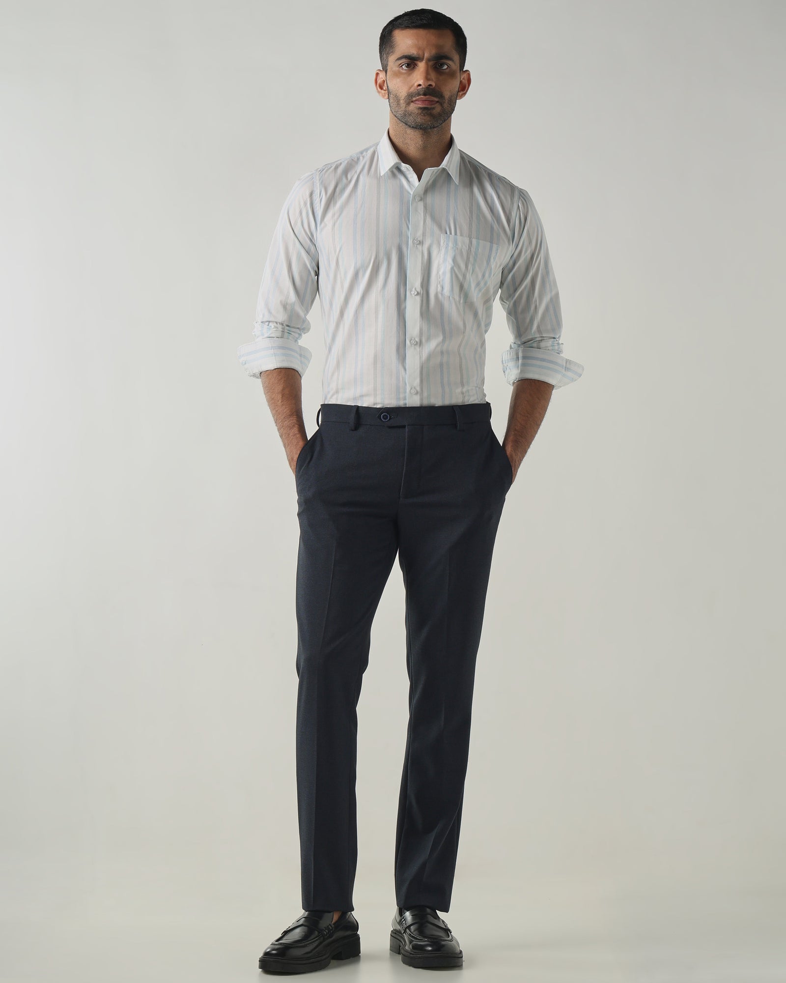 White/Blue Slim Fit Formal Essential Shirts