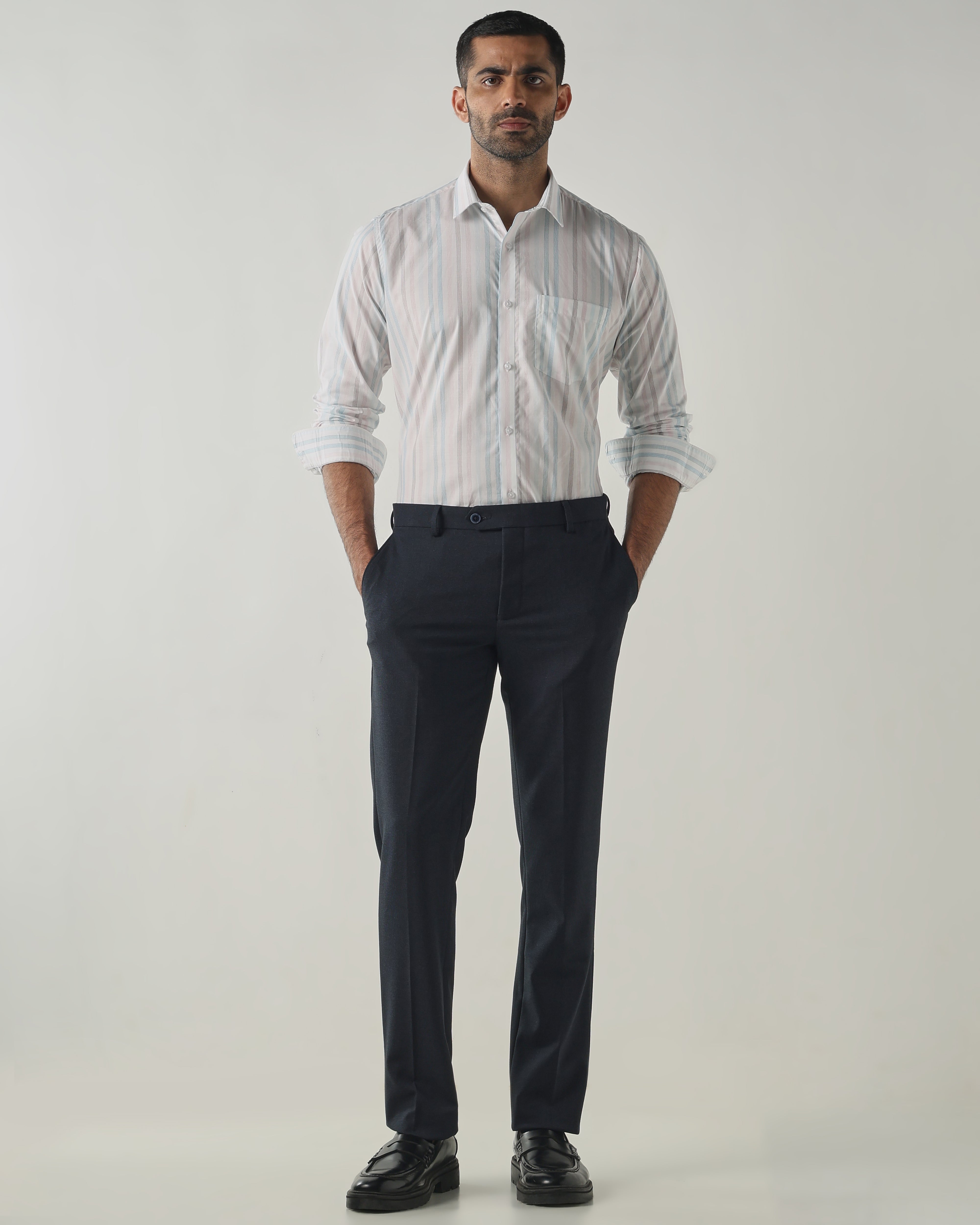 White/Pink Slim Fit Formal Essential Shirts