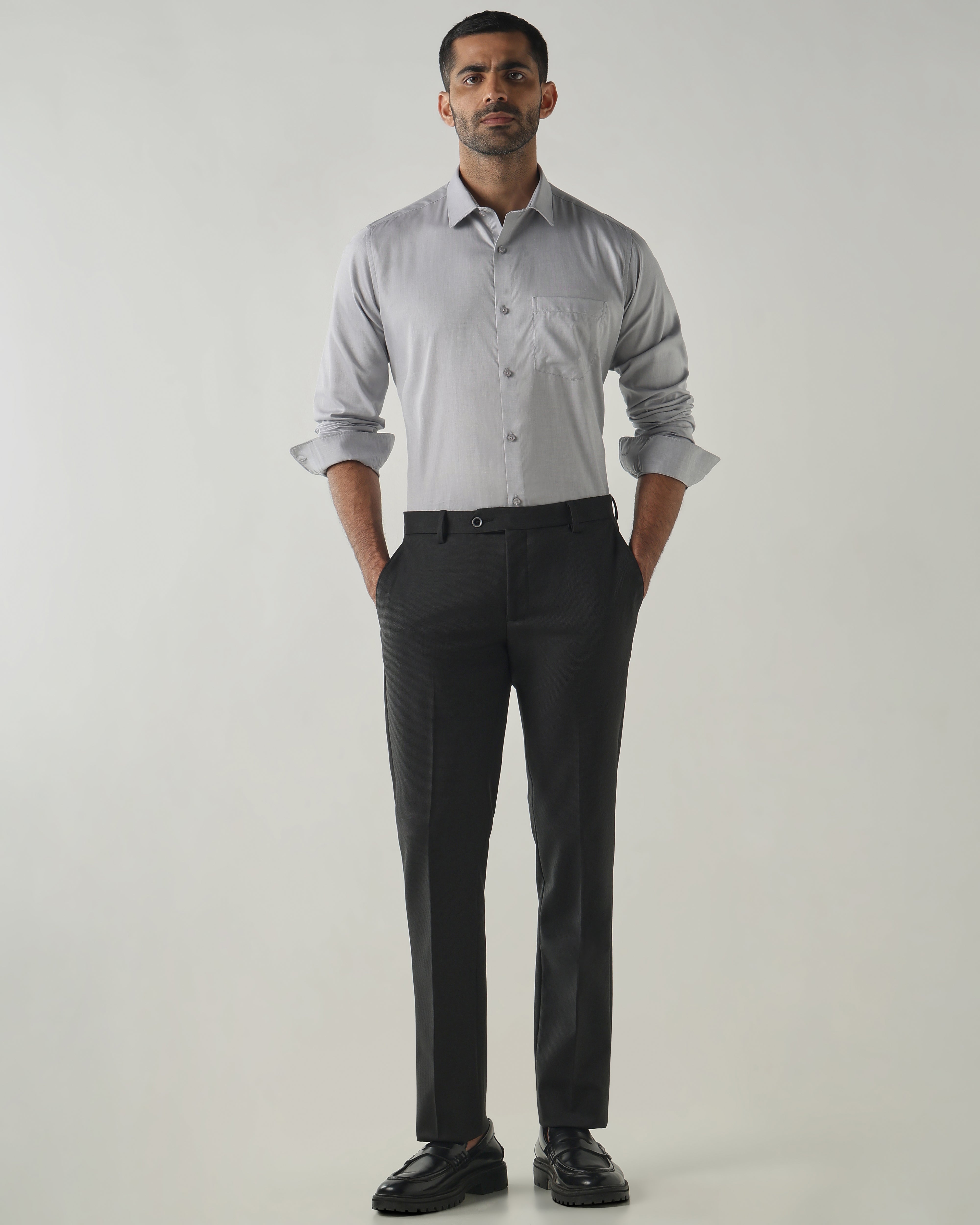 Grey Slim Fit Formal Essential Shirts