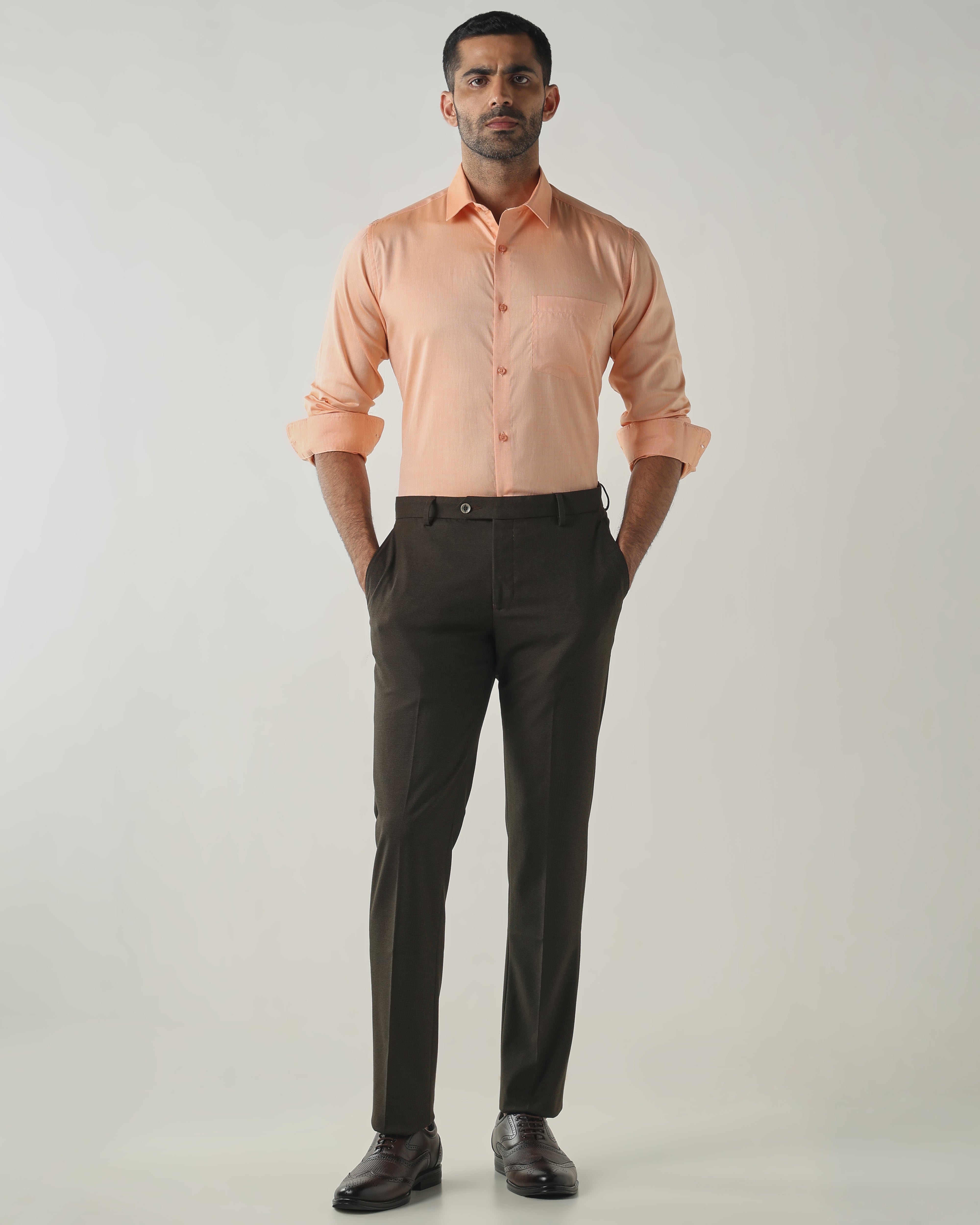 Peach Slim Fit Formal Essential Shirts