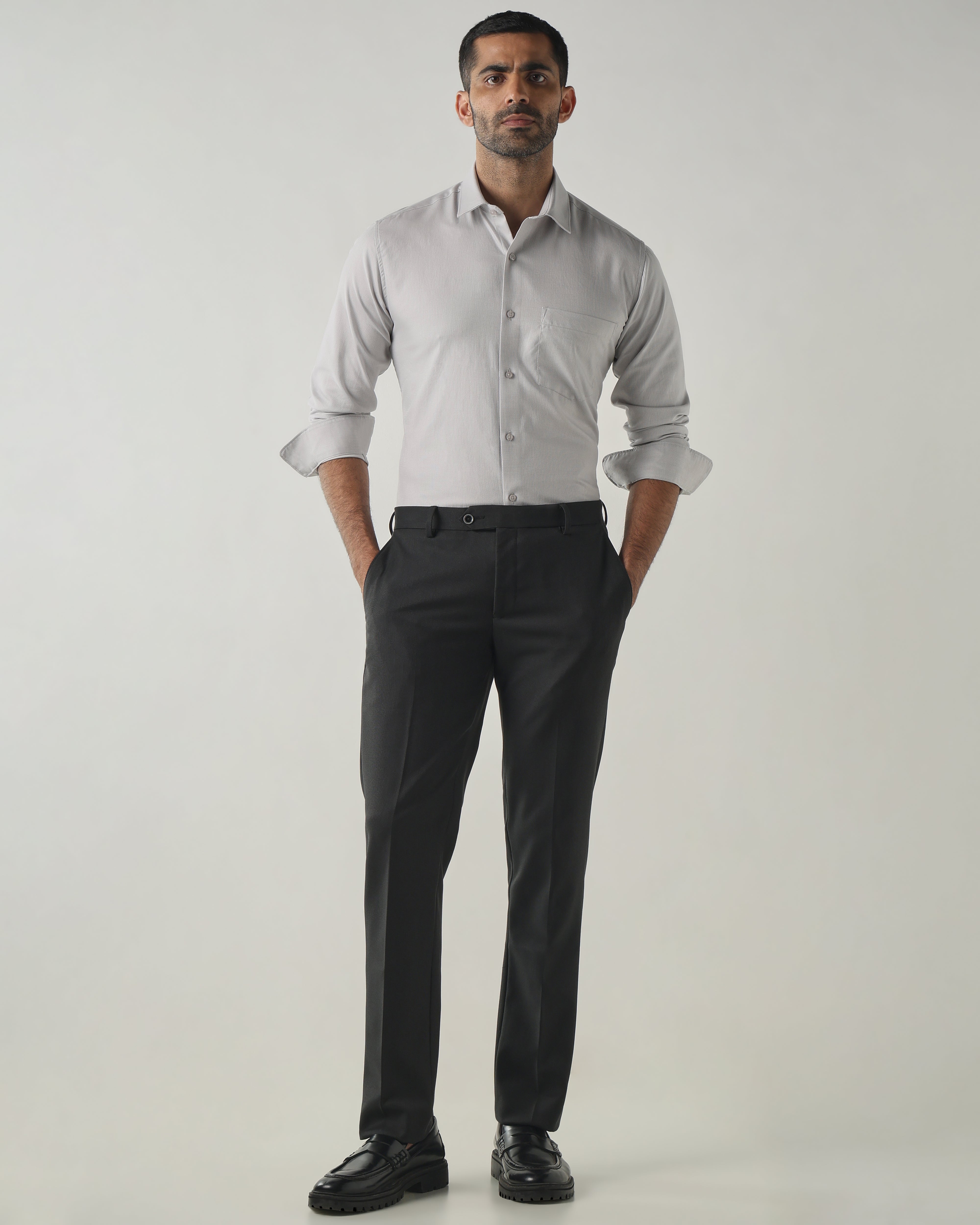 Lt Grey Slim Fit Fashion Formal Shirts
