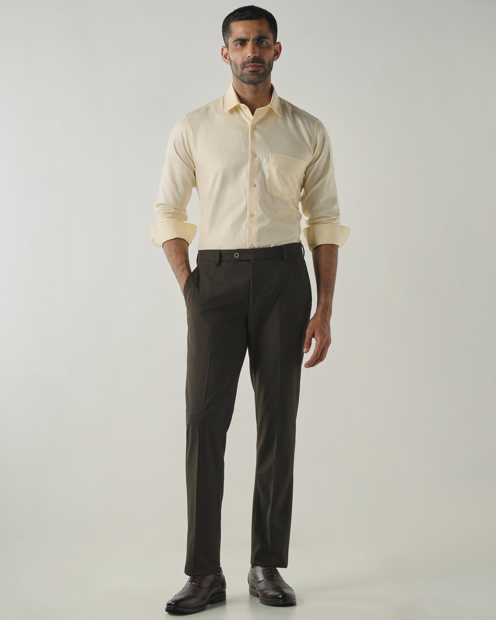 Lt Yellow Slim Fit Fashion Formal Shirts