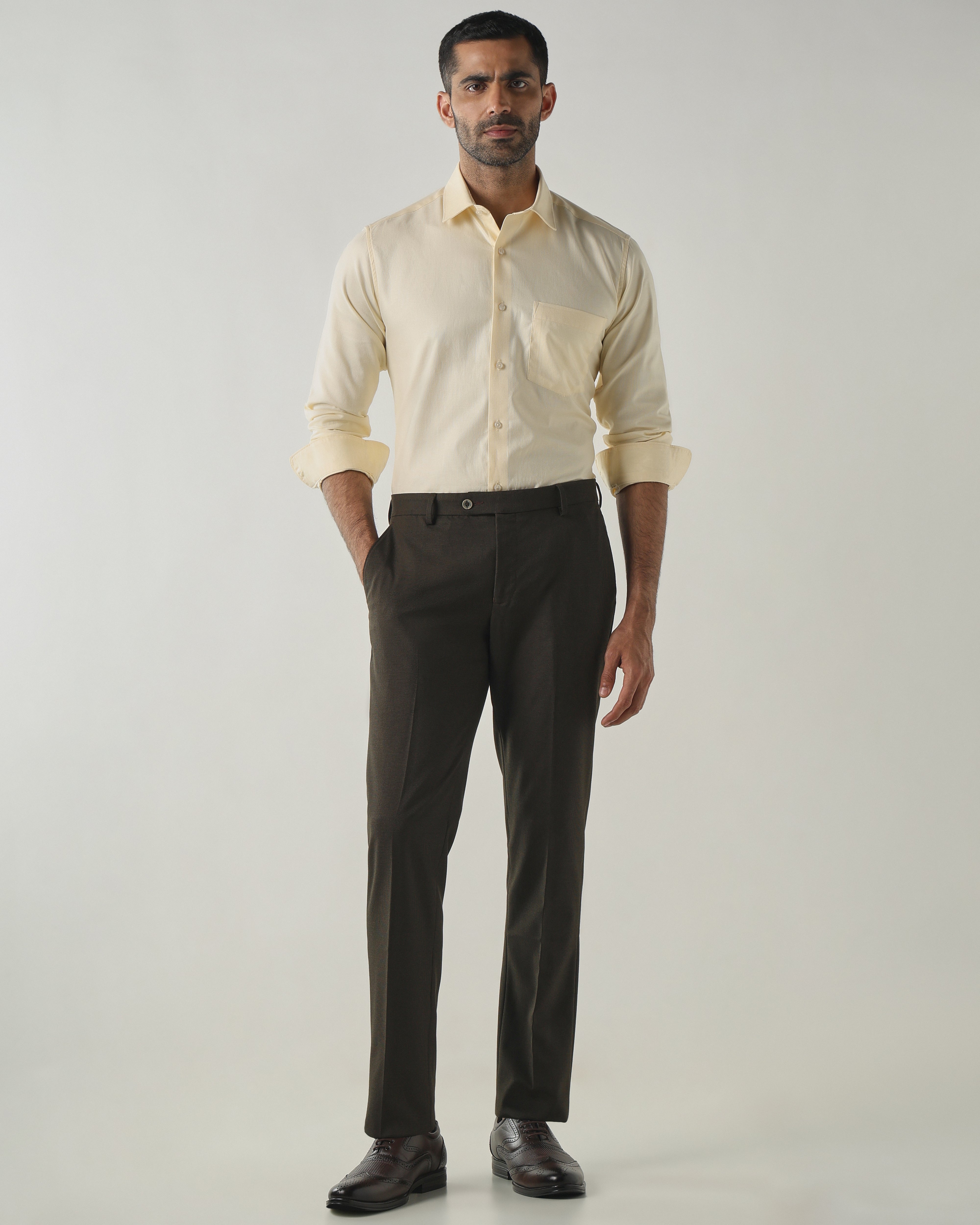 Lt Yellow Slim Fit Fashion Formal Shirts