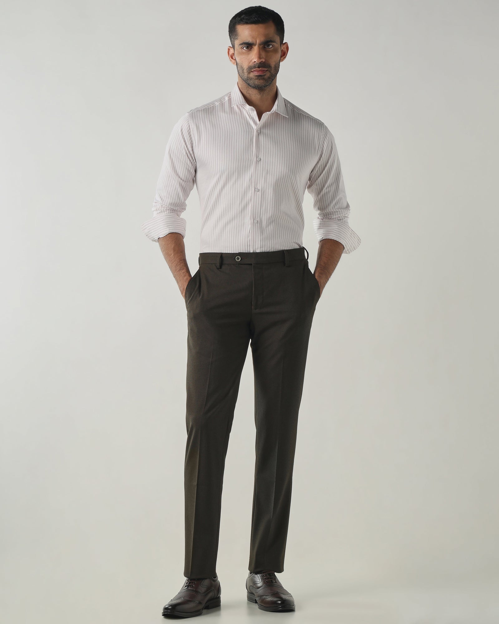 White/Maroon Slim Fit Fashion Formal Shirts
