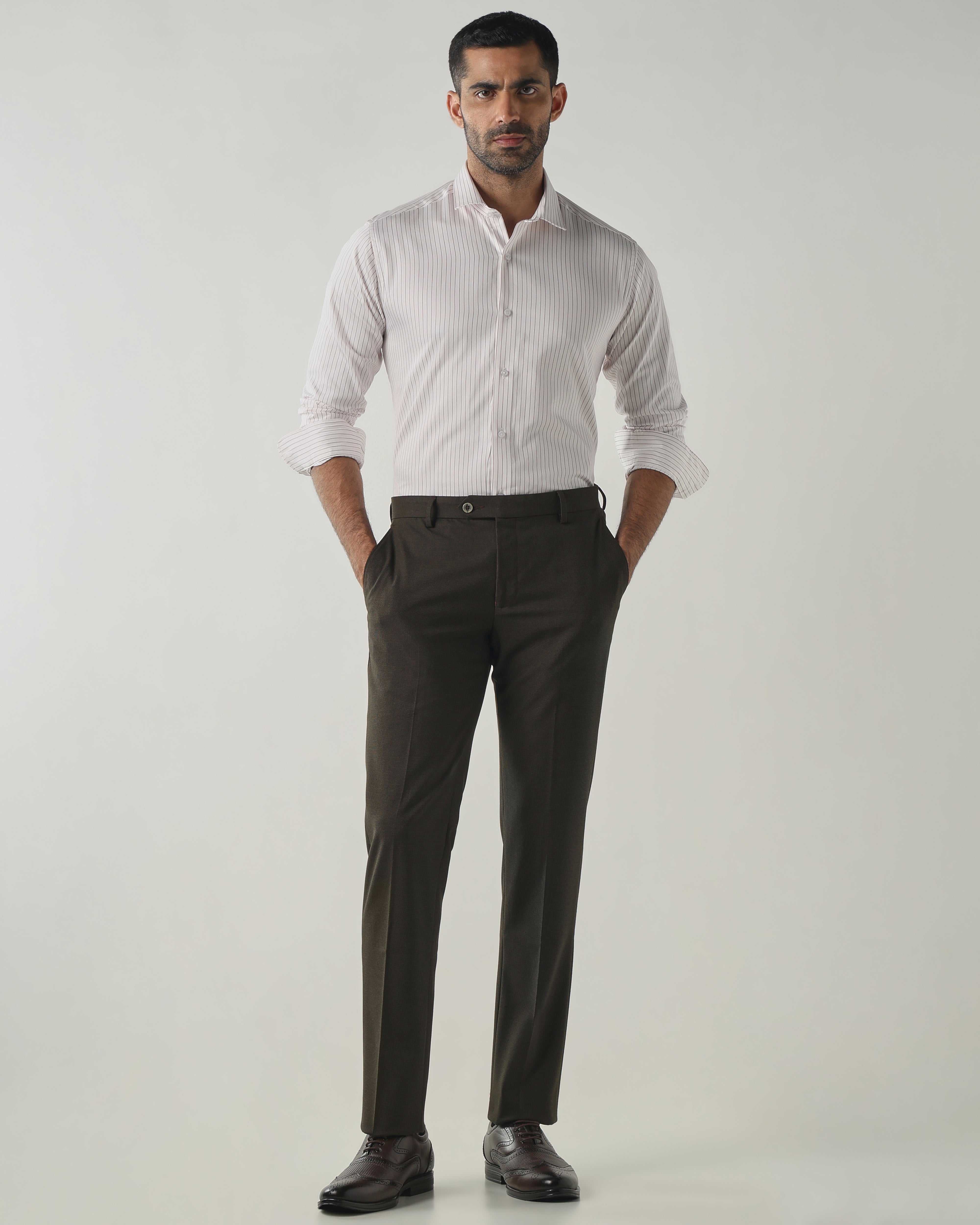 White/Maroon Slim Fit Fashion Formal Shirts