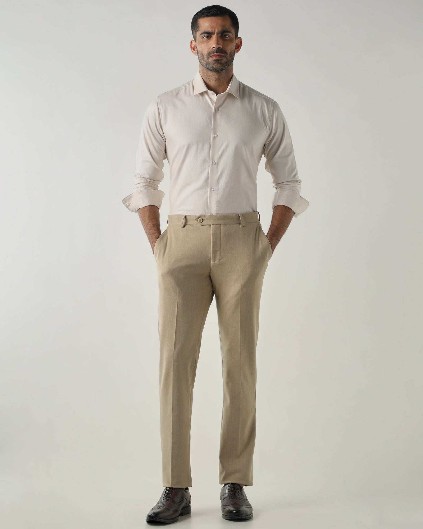 Beige Slim Fit Formal Essential Shirts