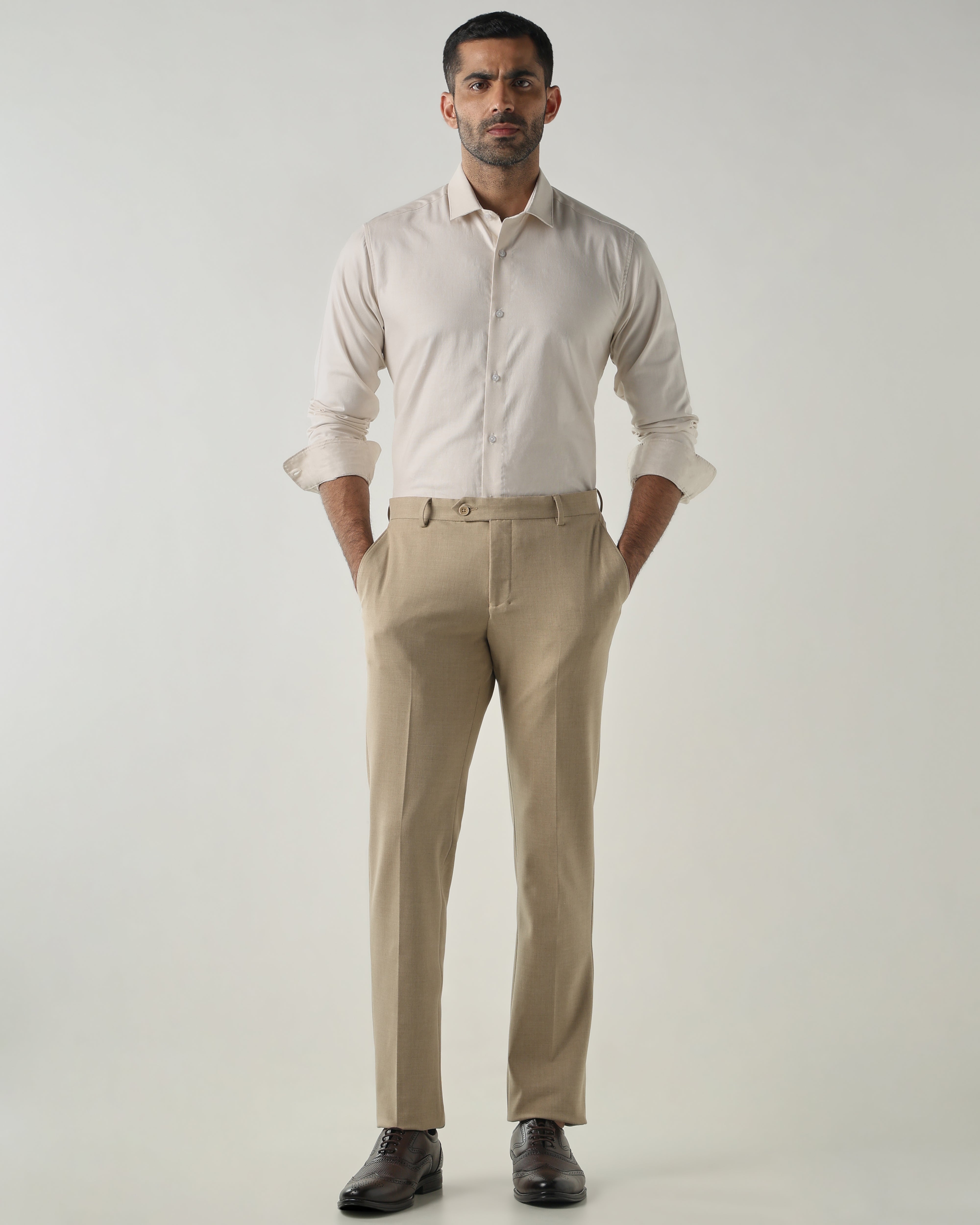 Beige Slim Fit Formal Essential Shirts