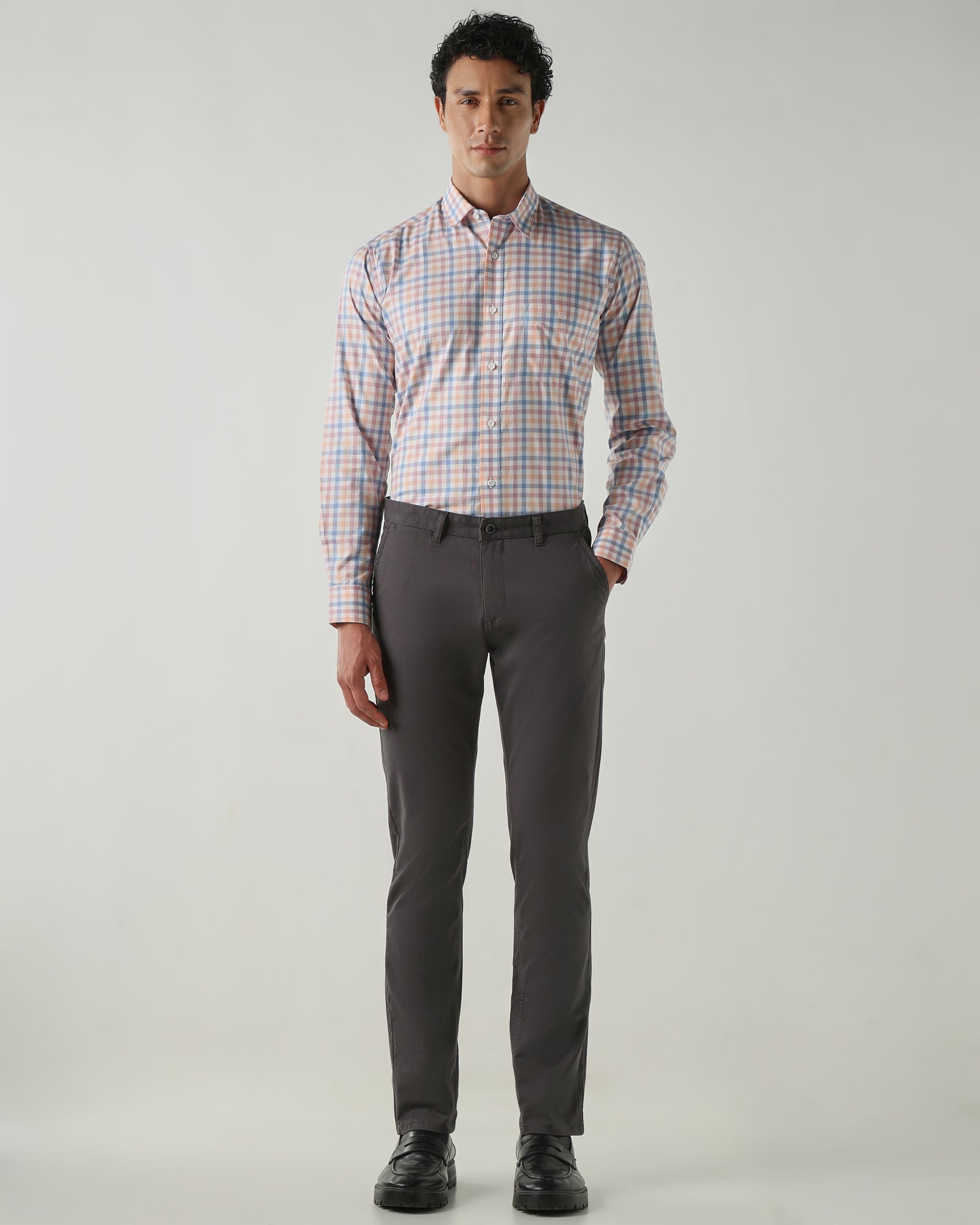 Men Slim Fit Shirts Orange/Blue/Pink