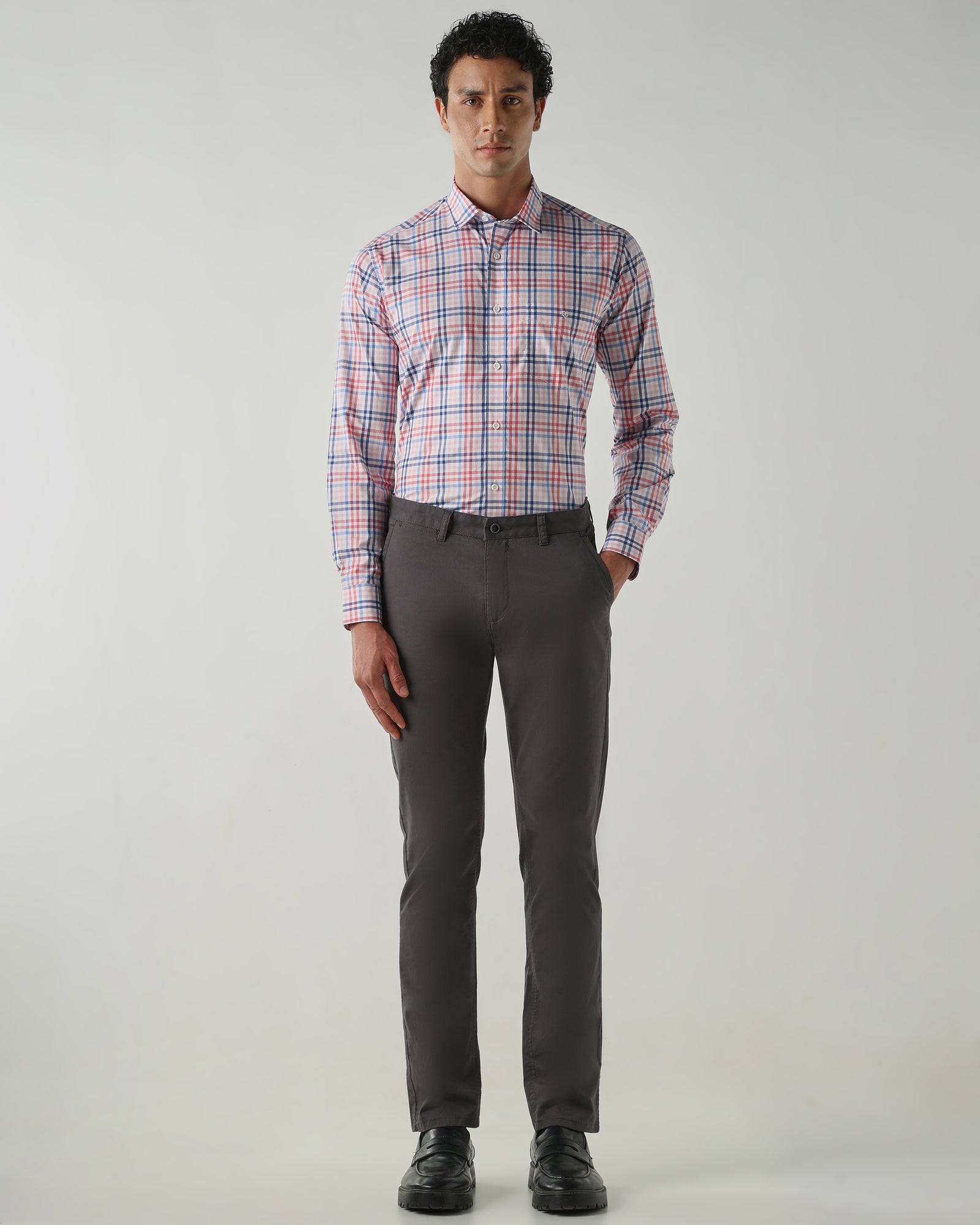 Men Slim Fit Shirts Red/Blue/White