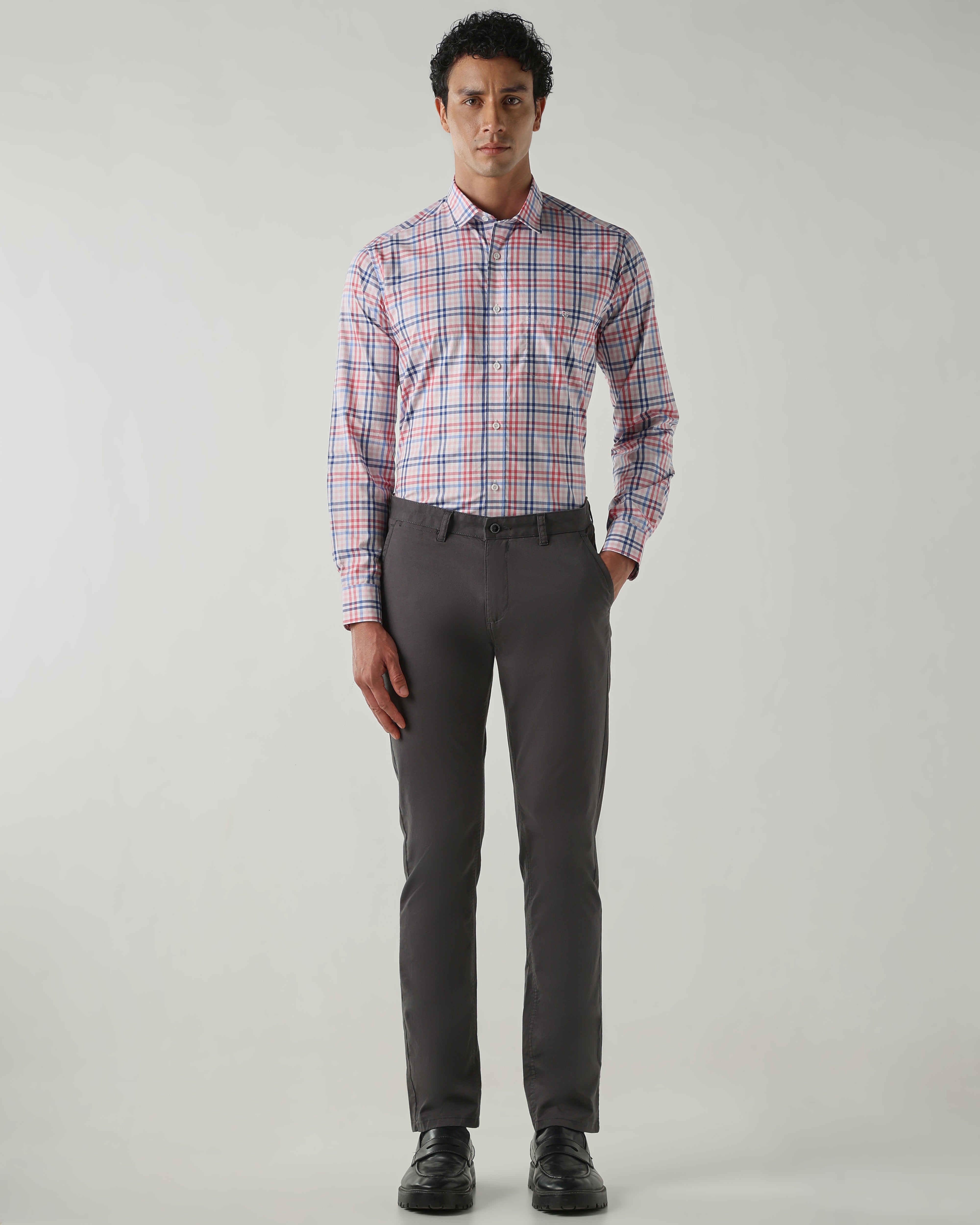 Men Slim Fit Shirts Red/Blue/White