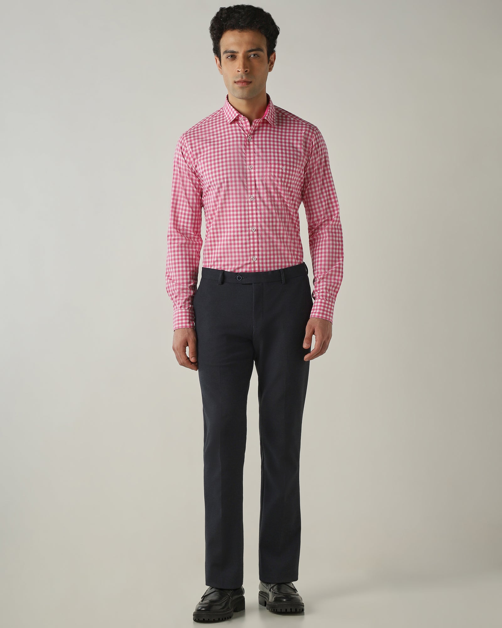 Shirt Pink/White Slim Fit 100% Cotton