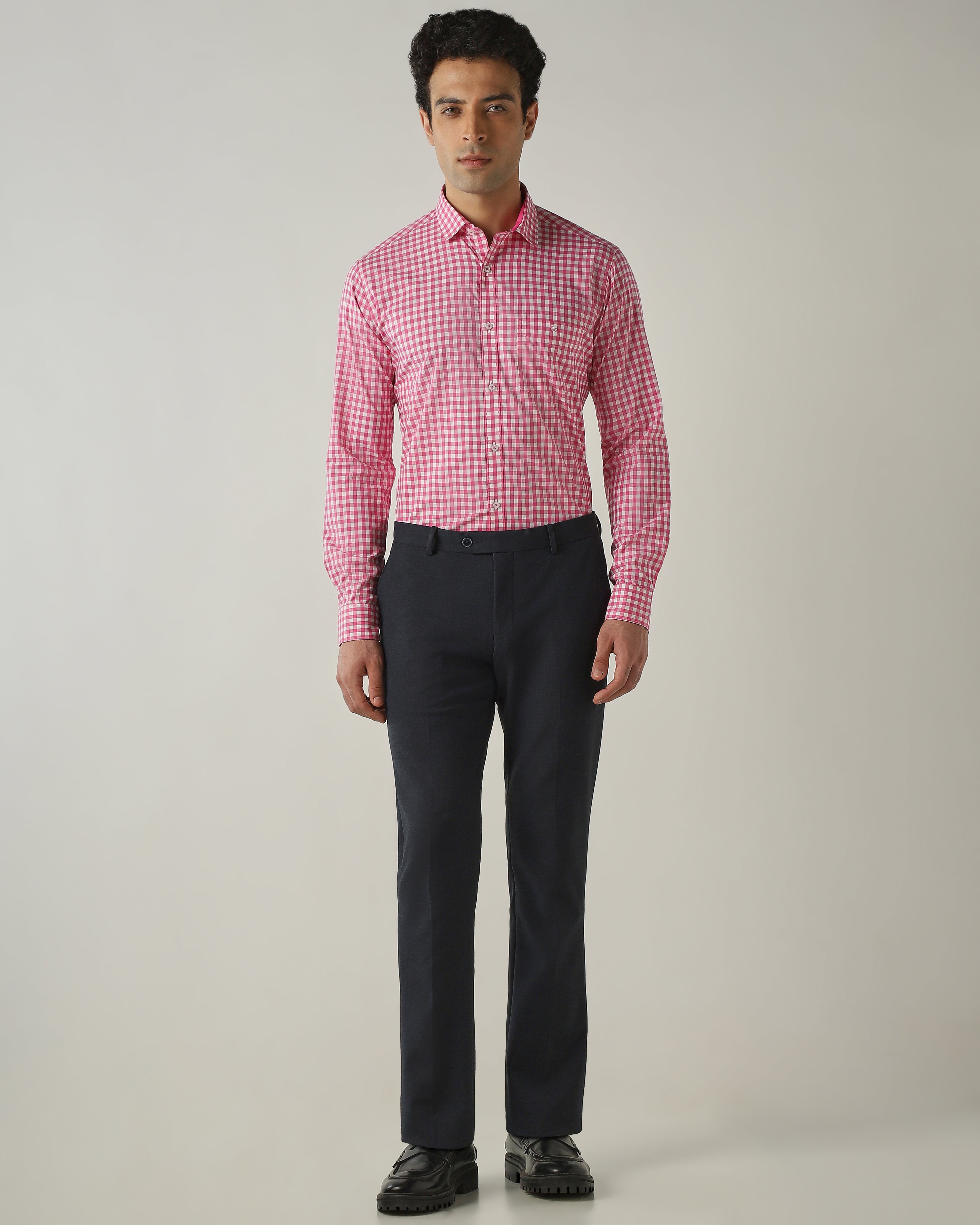 Shirt Pink/White Slim Fit 100% Cotton