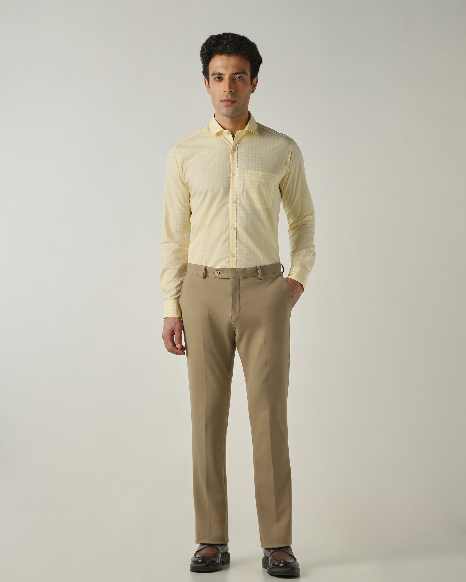 Shirt Yellow/White Slim Fit 100% Cotton